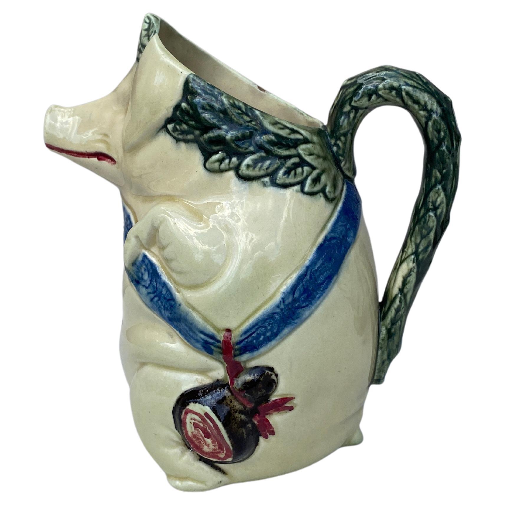 Majolica Pig Pitcher Orchies, circa 1900 For Sale