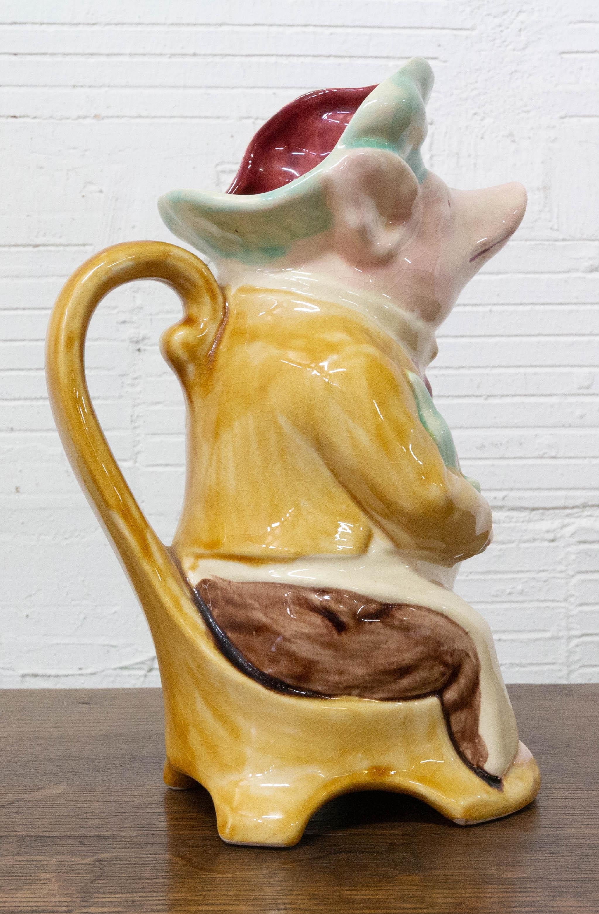 Art Nouveau Majolica Pig Waiter Pitcher Onnaing Style, Early 20th Century