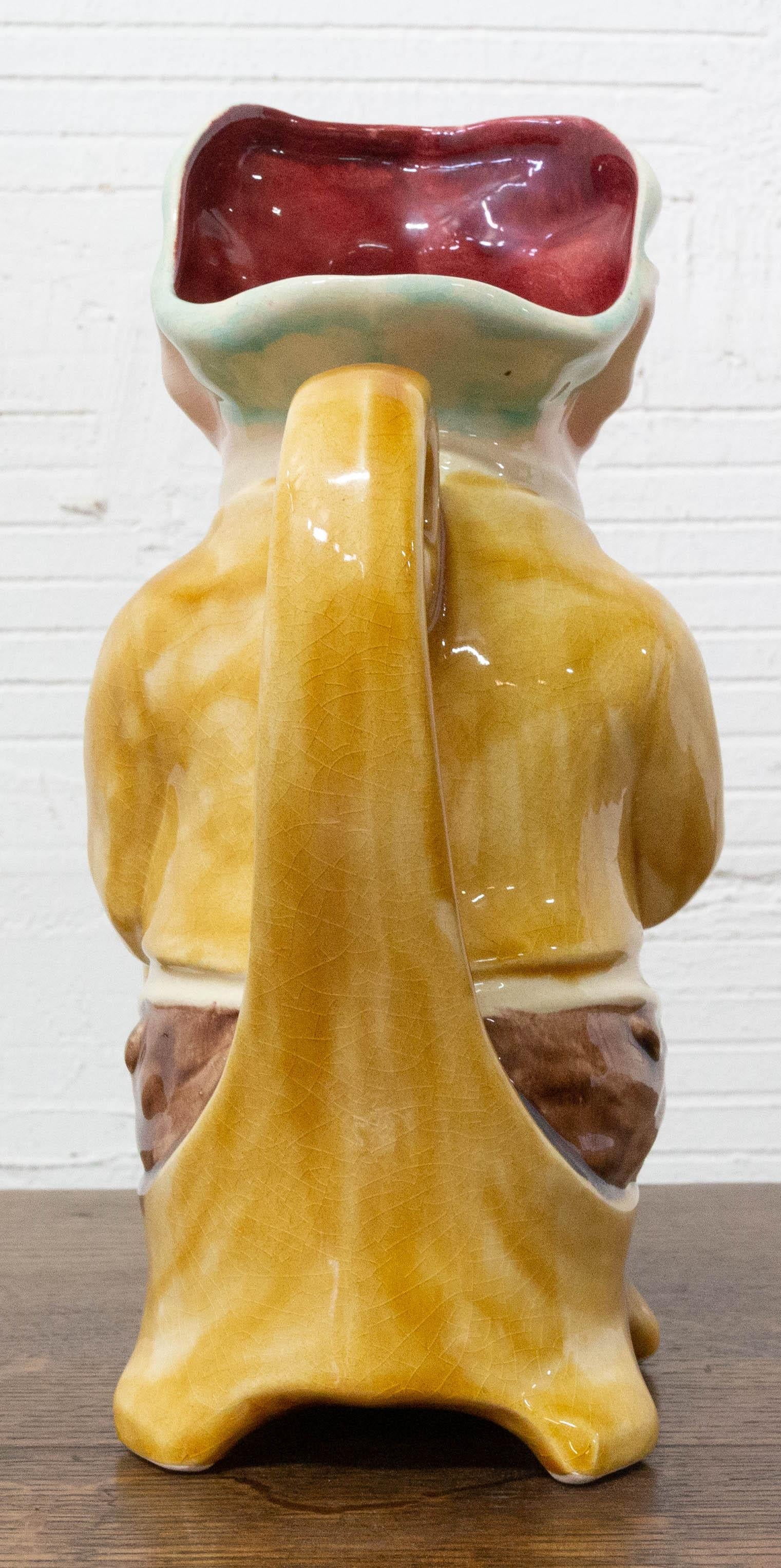 French Majolica Pig Waiter Pitcher Onnaing Style, Early 20th Century