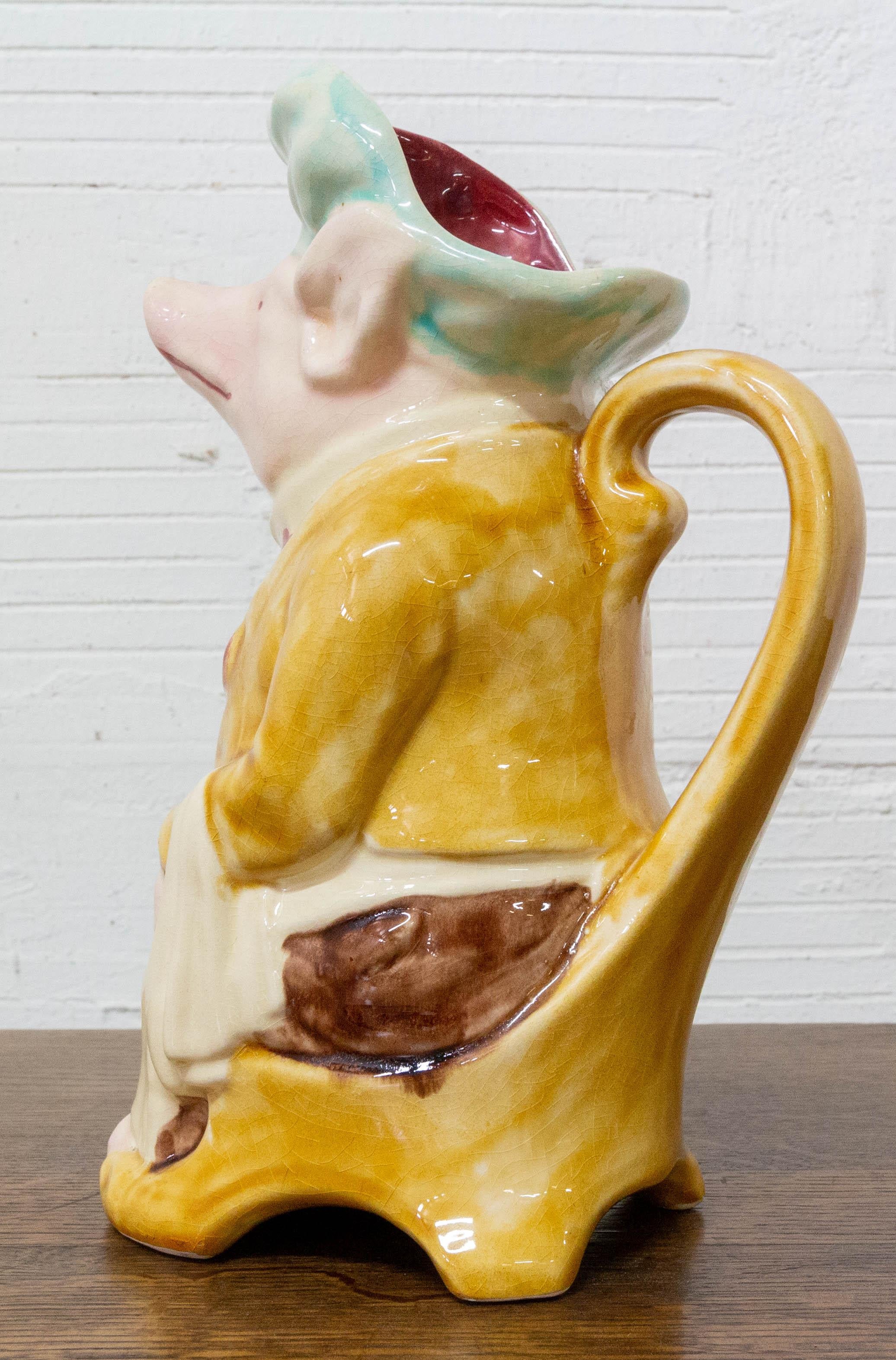 Majolica Pig Waiter Pitcher Onnaing Style, Early 20th Century In Good Condition In Labrit, Landes