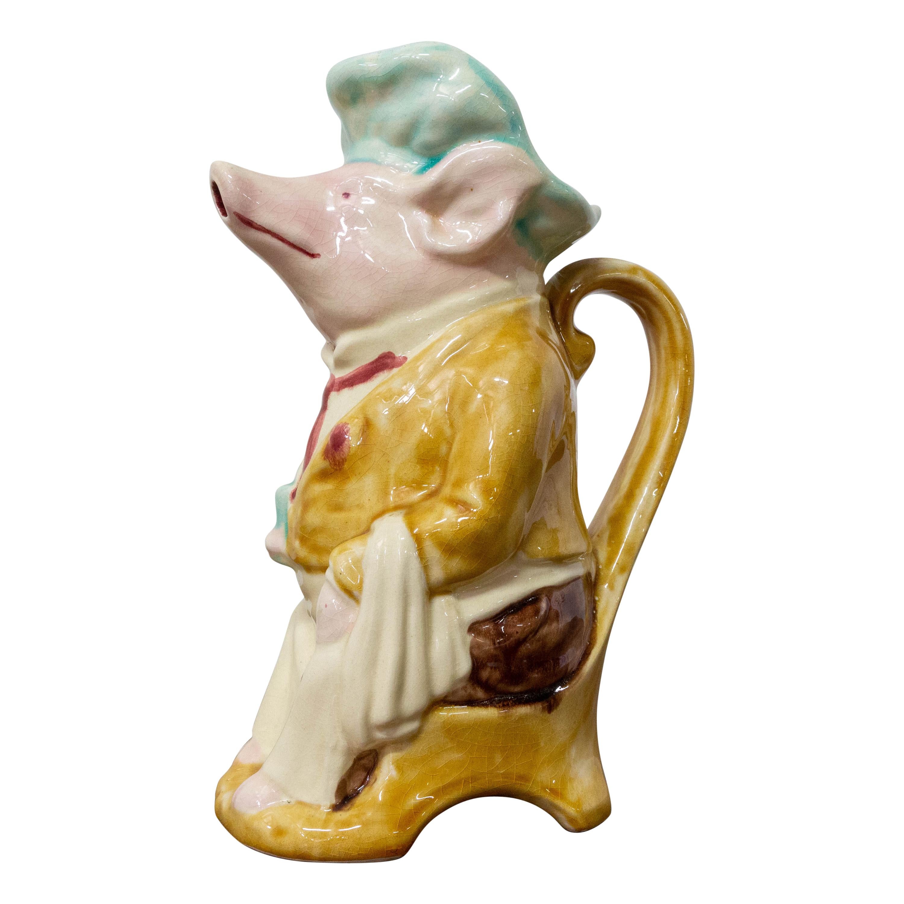 Majolica Pig Waiter Pitcher Onnaing Style, Early 20th Century