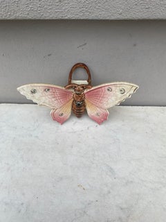 Majolica Pink Butterfly Wall Pocket Fives Lille, circa 1900