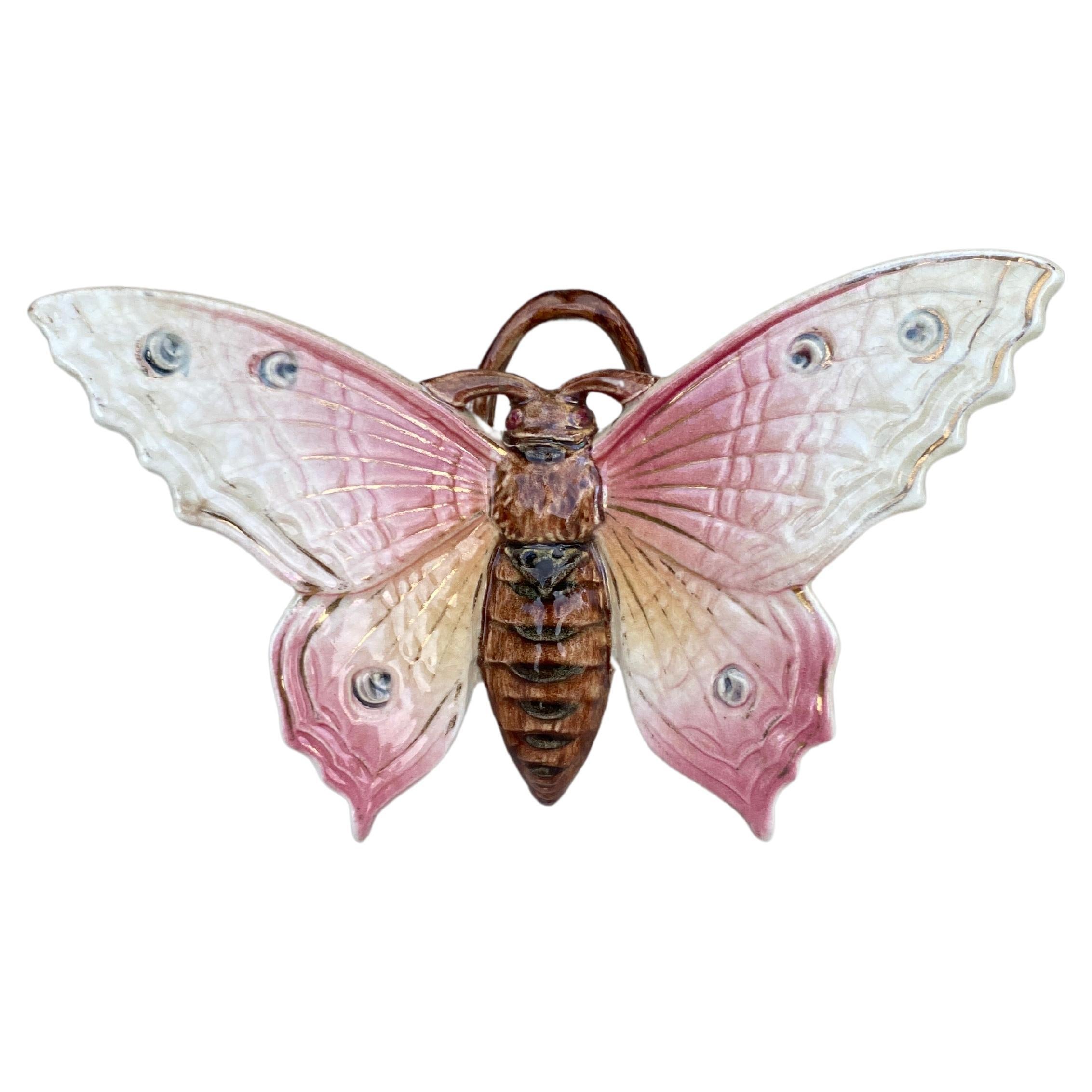 Maiolica rosa Butterfly Wall Pocket Fives Lille, circa 1900