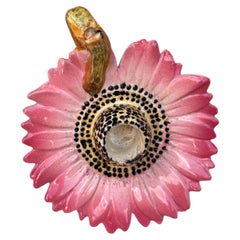 Majolica Pink Daisy Candelstick Delphin Massier circa 1890