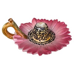 Majolica Pink Daisy Candelstick Delphin Massier circa 1890