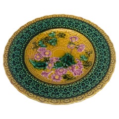 Majolica Pink Flowers Villeroy & Boch Plate , circa 1900
