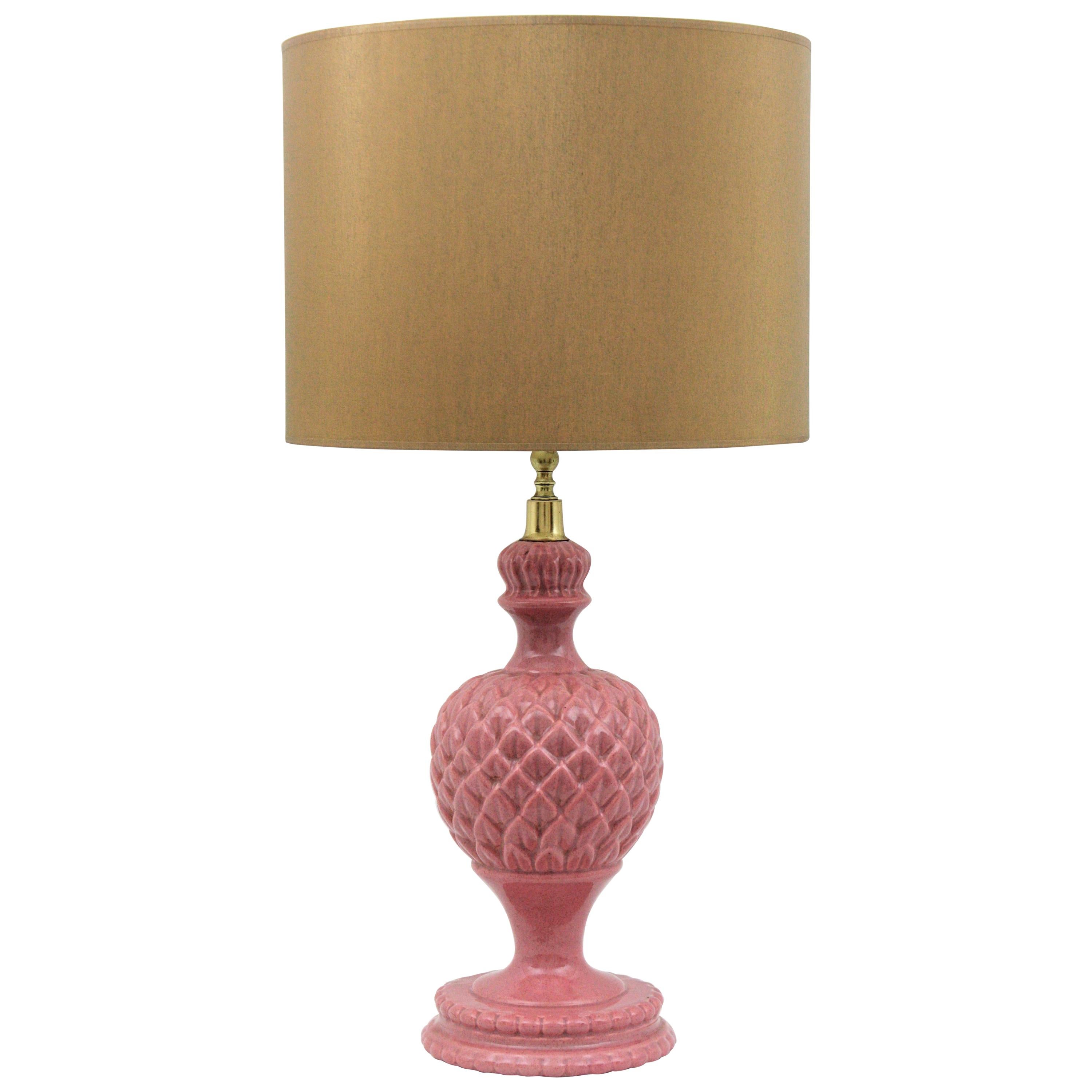 Lampe de bureau espagnol Manises rose Majolica Ceramic Artichoke
