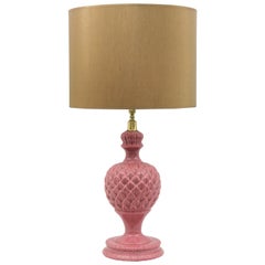 Majolica Pink Glazed Manises Ceramic Artichoke Table Lamp, Spain, 1960s