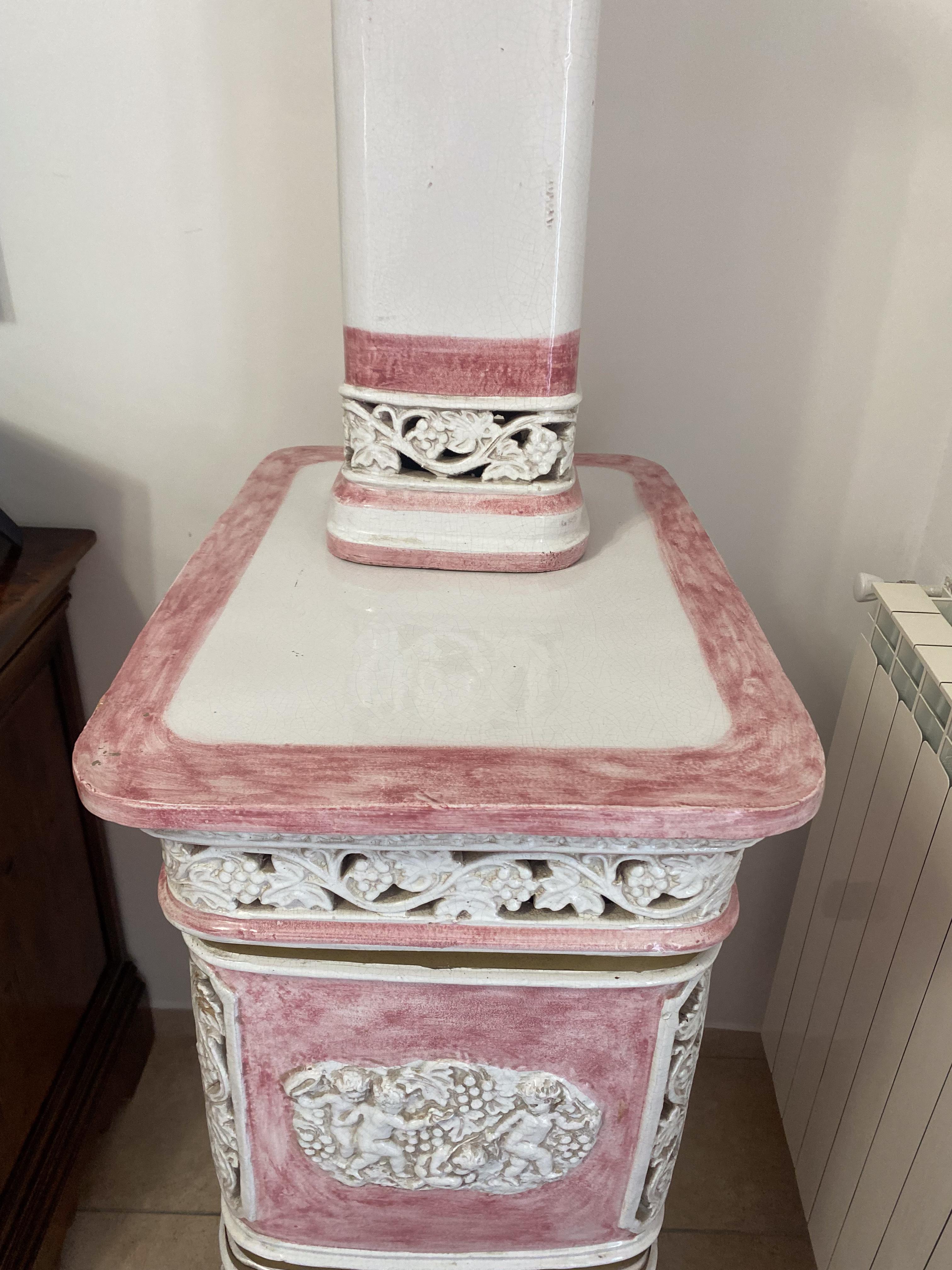 Majolica Pink Stove from Florence For Sale 5