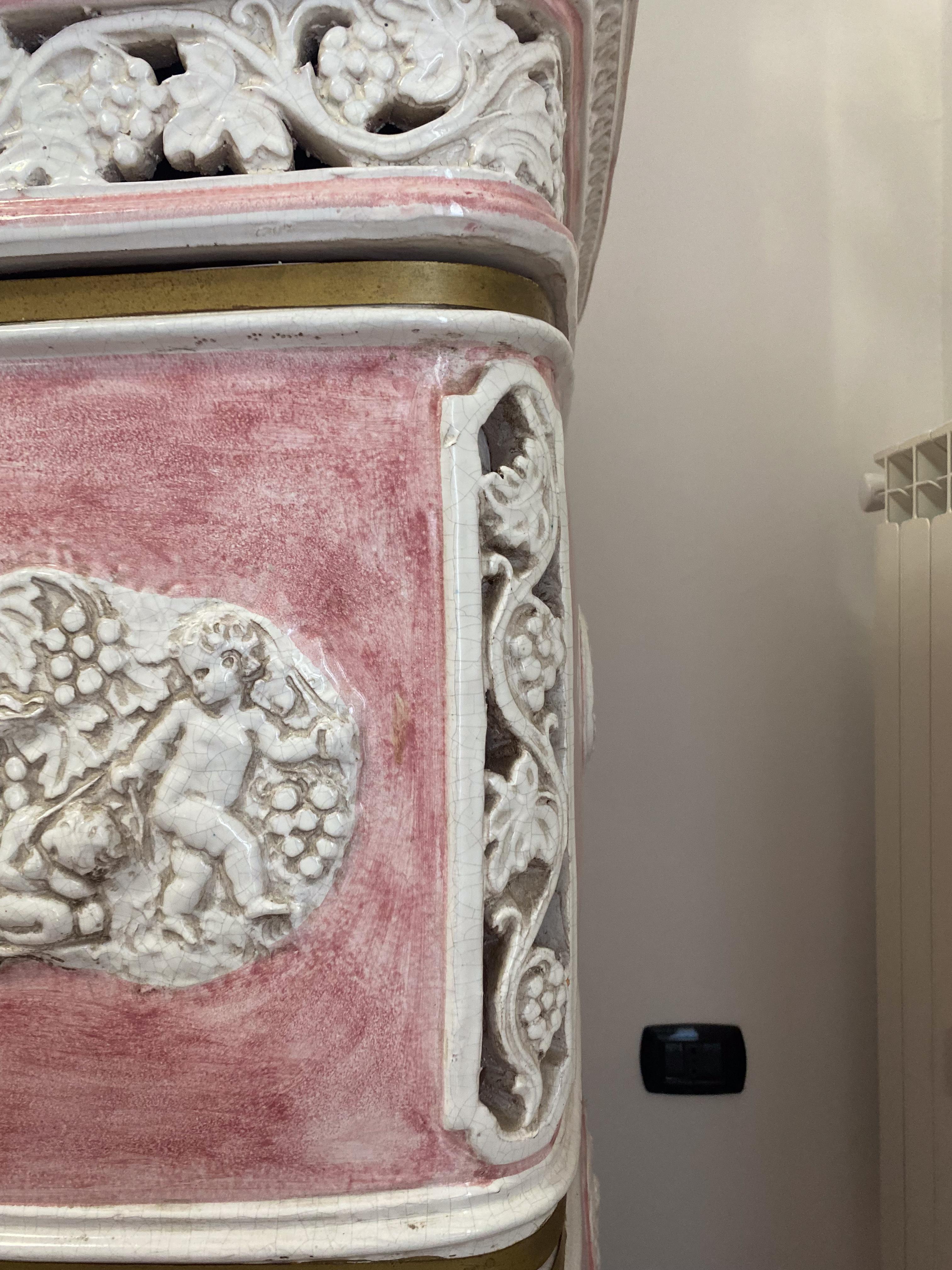 Late 20th Century Majolica Pink Stove from Florence For Sale