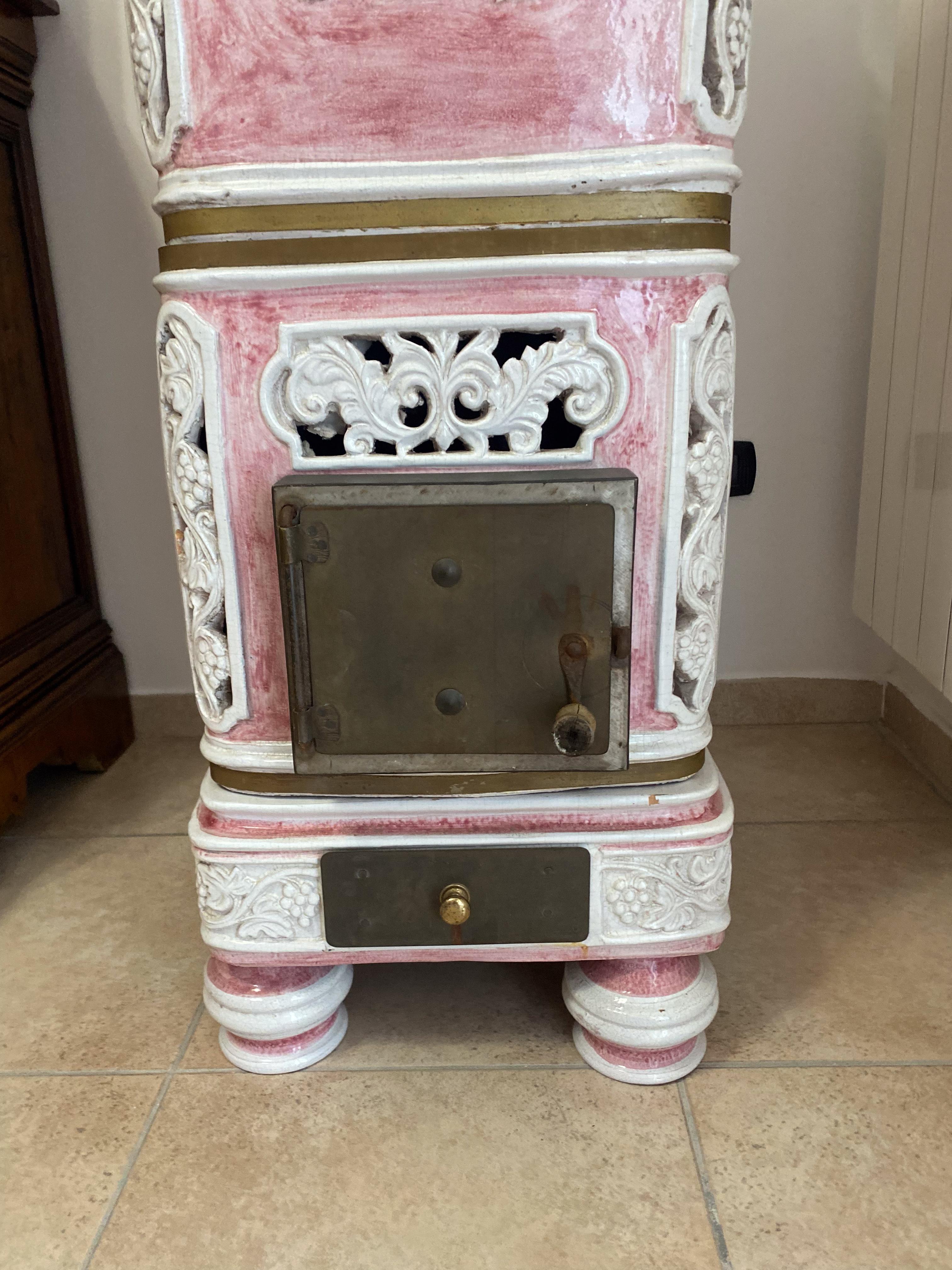 Ceramic Majolica Pink Stove from Florence For Sale
