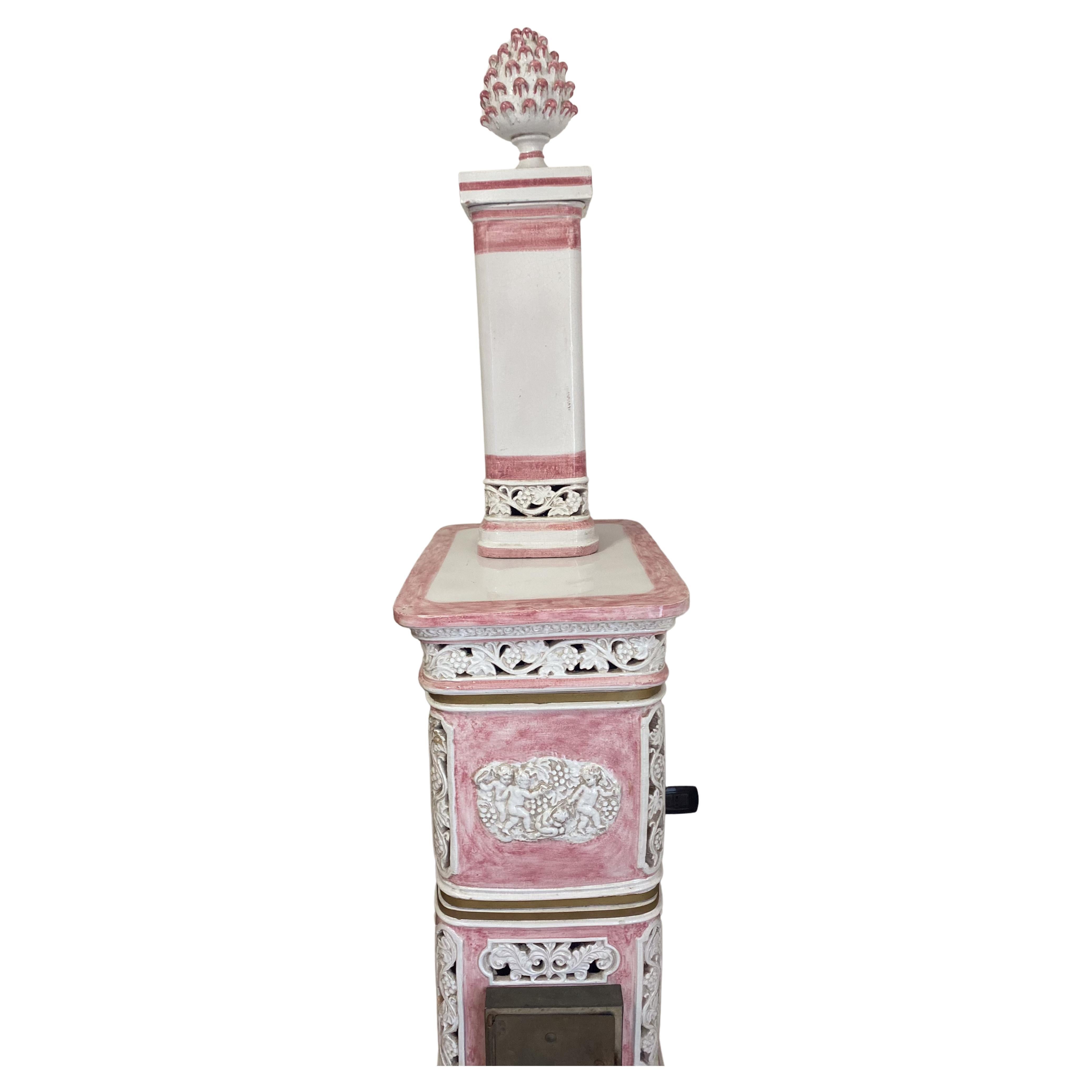 Majolica Pink Stove from Florence For Sale