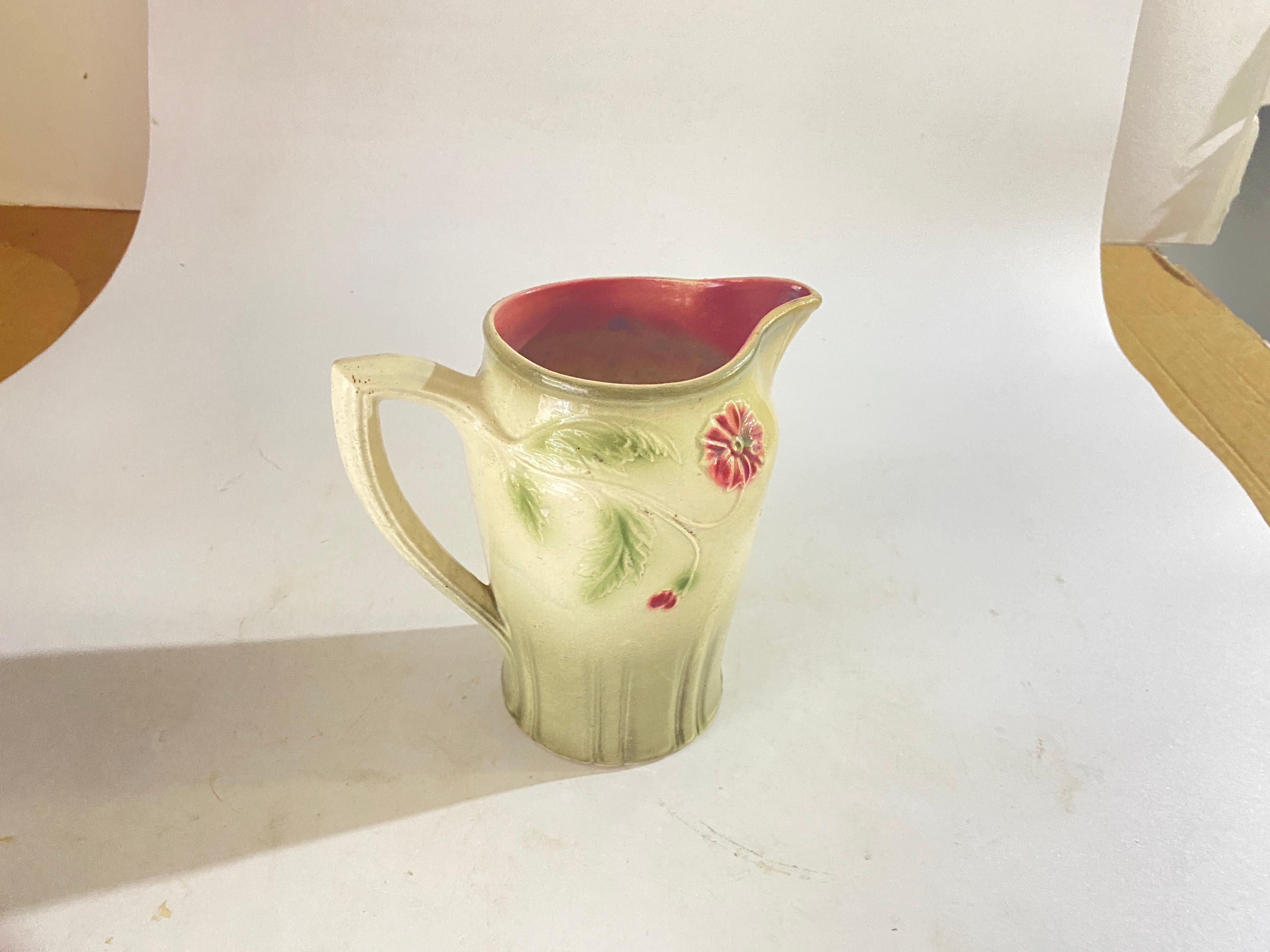 Majolica Pitcher circa 1900 Brown Yellow and Green Colors France For Sale 1