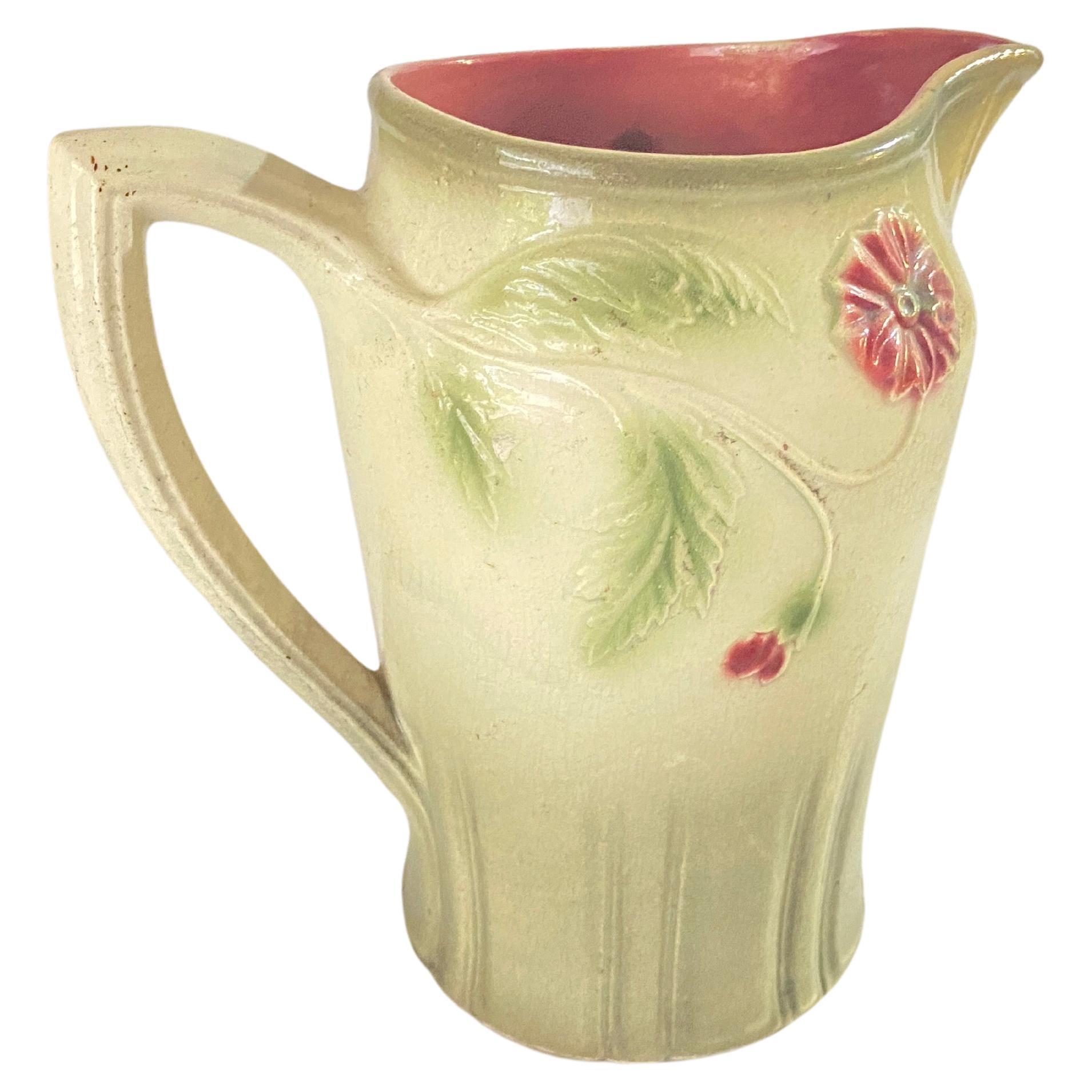 Majolica Pitcher circa 1900 Brown Yellow and Green Colors France For Sale