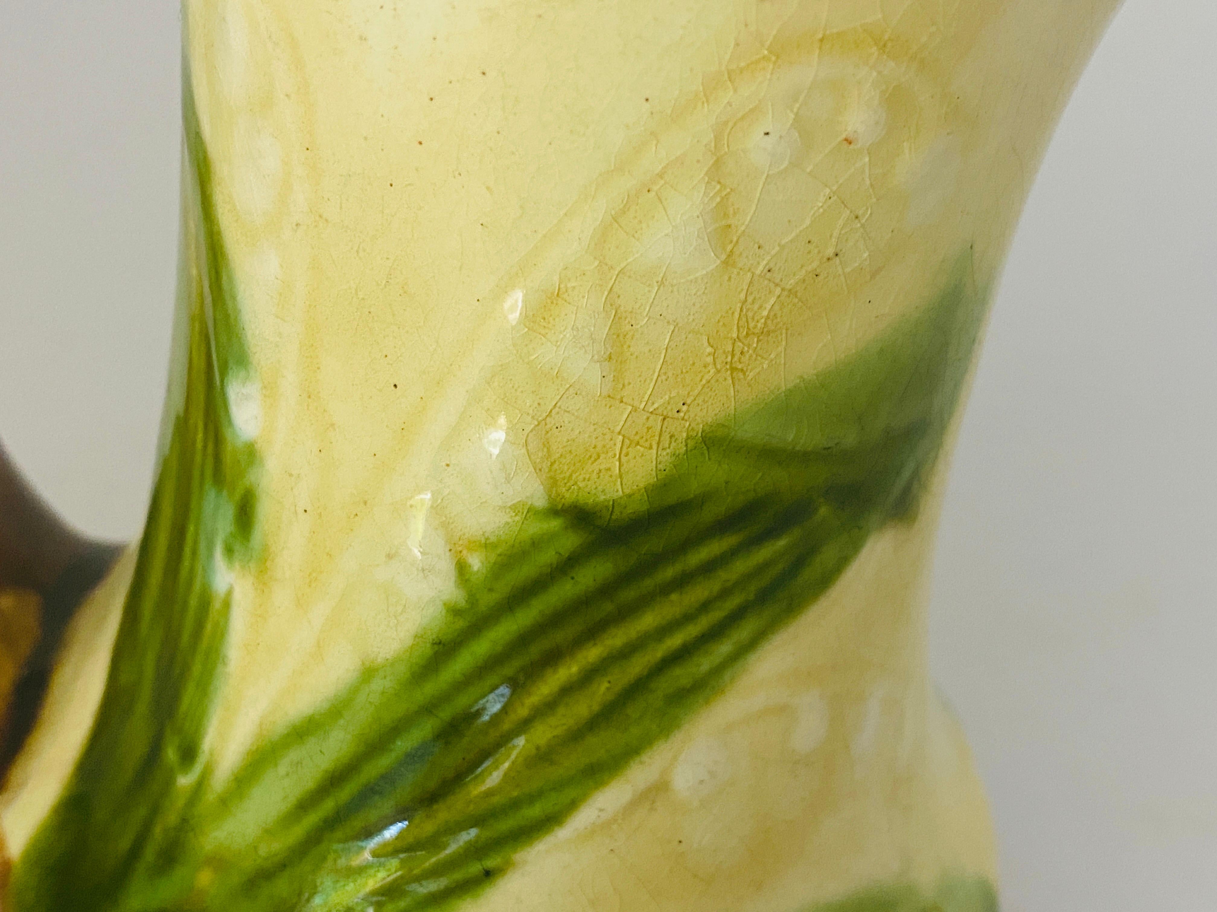 French Majolica Pitcher George Jones circa 1900, Brown Yellow and Green Colors France For Sale
