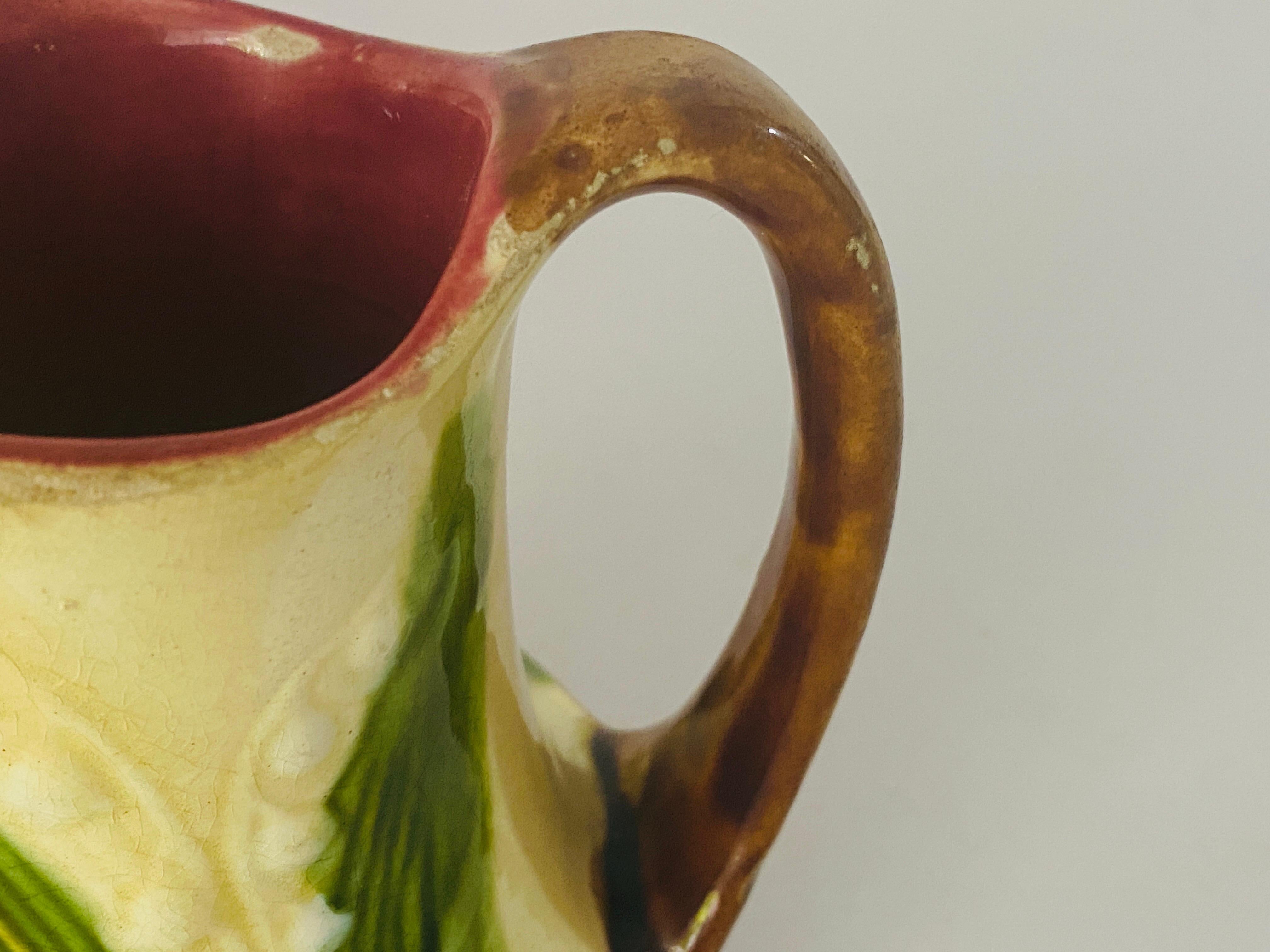 Majolica Pitcher George Jones circa 1900, Brown Yellow and Green Colors France In Good Condition For Sale In Auribeau sur Siagne, FR