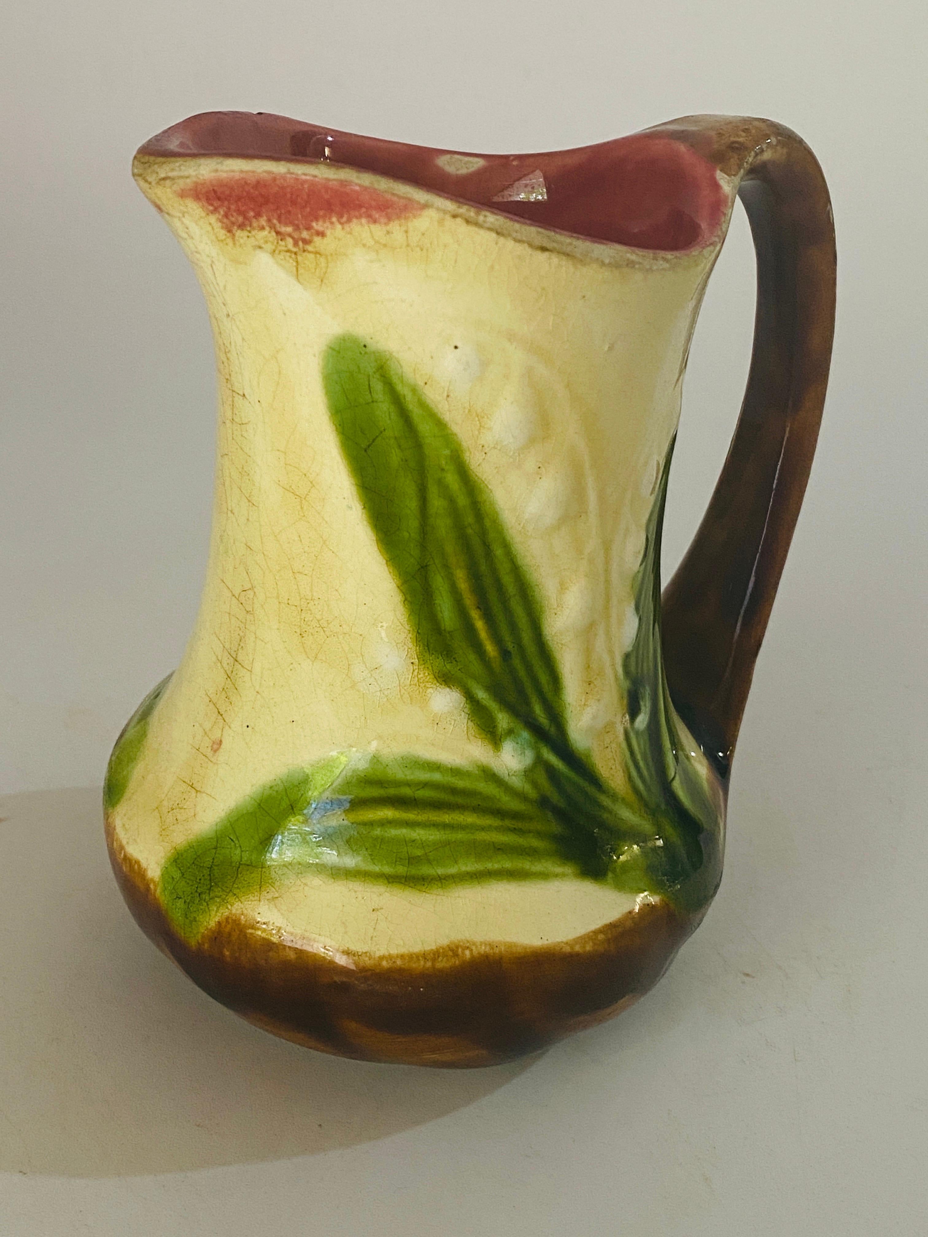 Majolica Pitcher George Jones circa 1900, Brown Yellow and Green Colors France For Sale 1