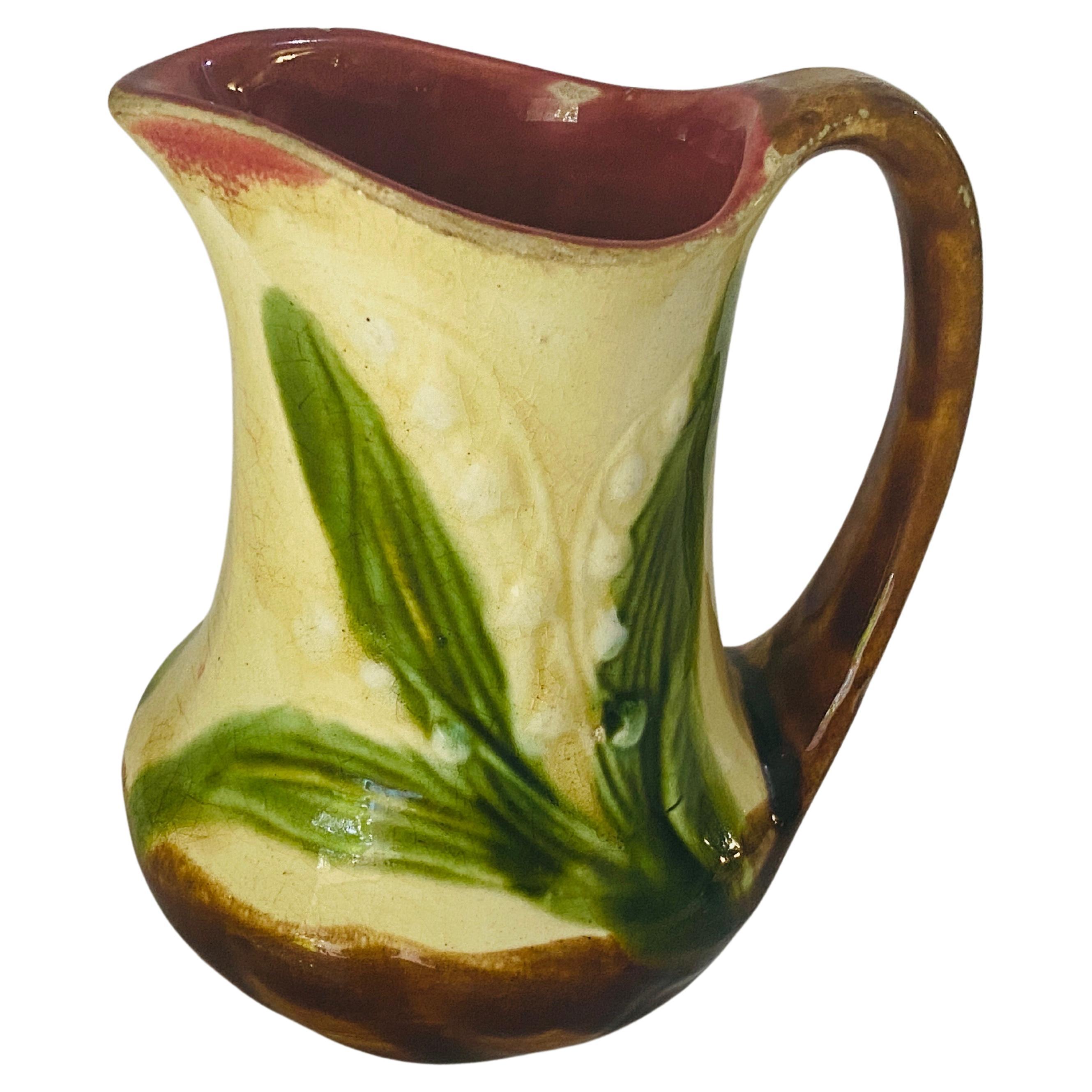 Majolica Pitcher George Jones circa 1900, Brown Yellow and Green Colors France For Sale