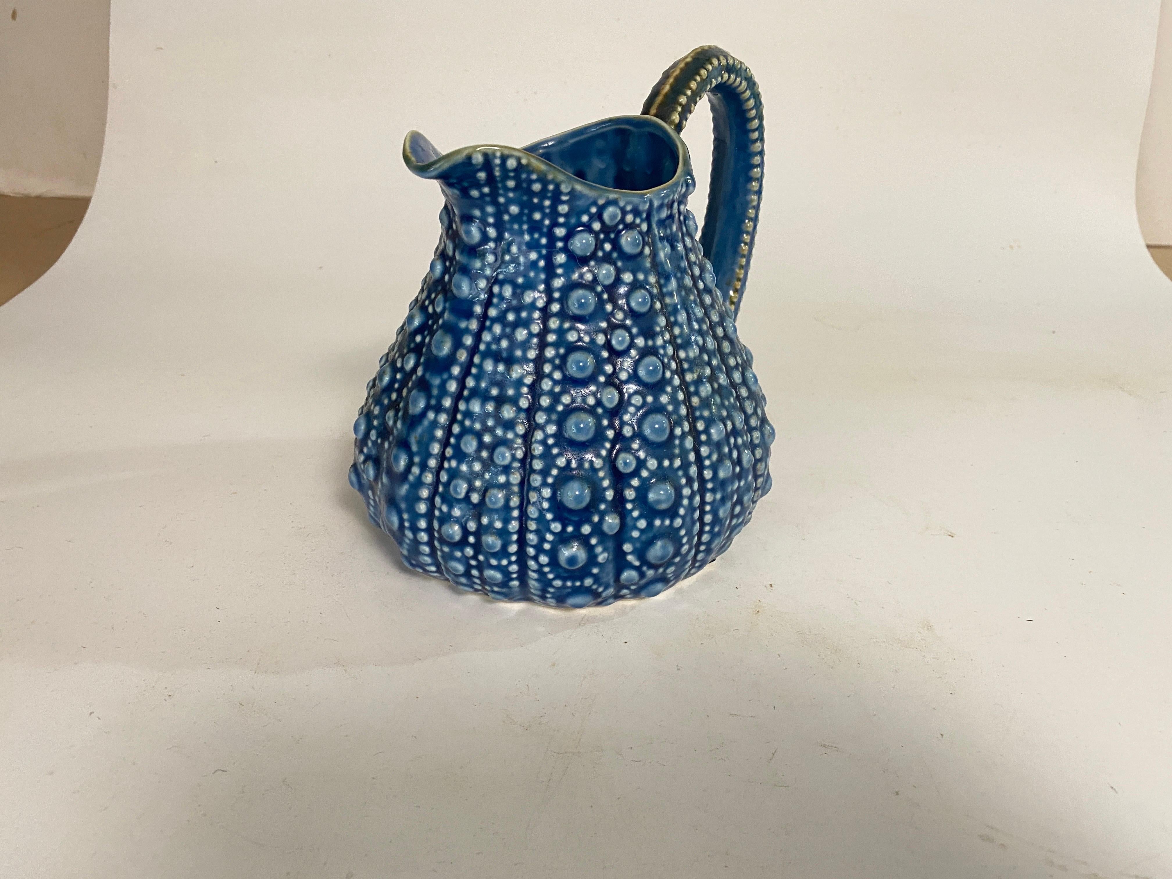 Majolica Pitcher or Jug circa 1900 Blue and White Color France 3