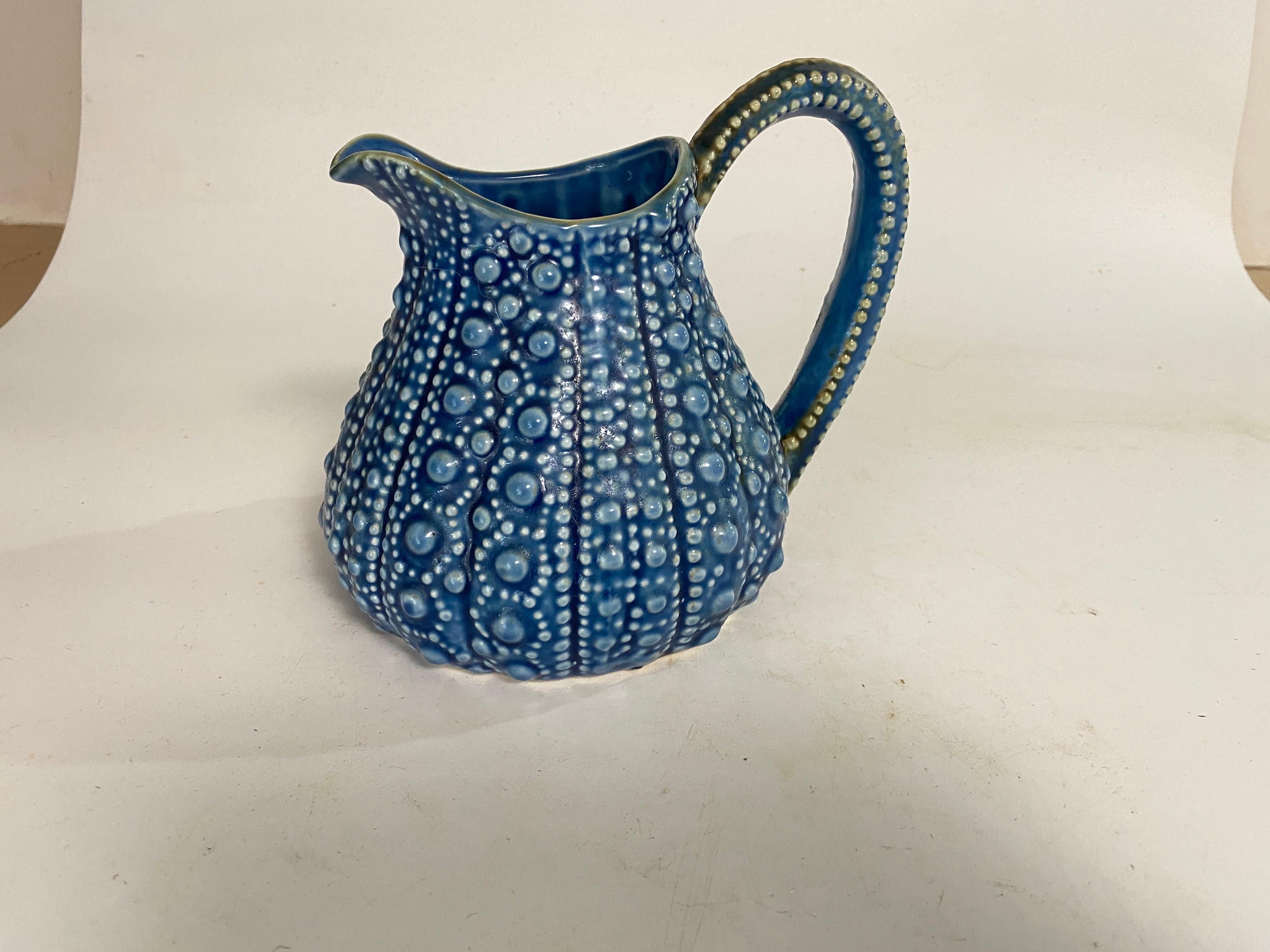 Enameled Majolica Pitcher or Jug circa 1900 Blue and White Color France