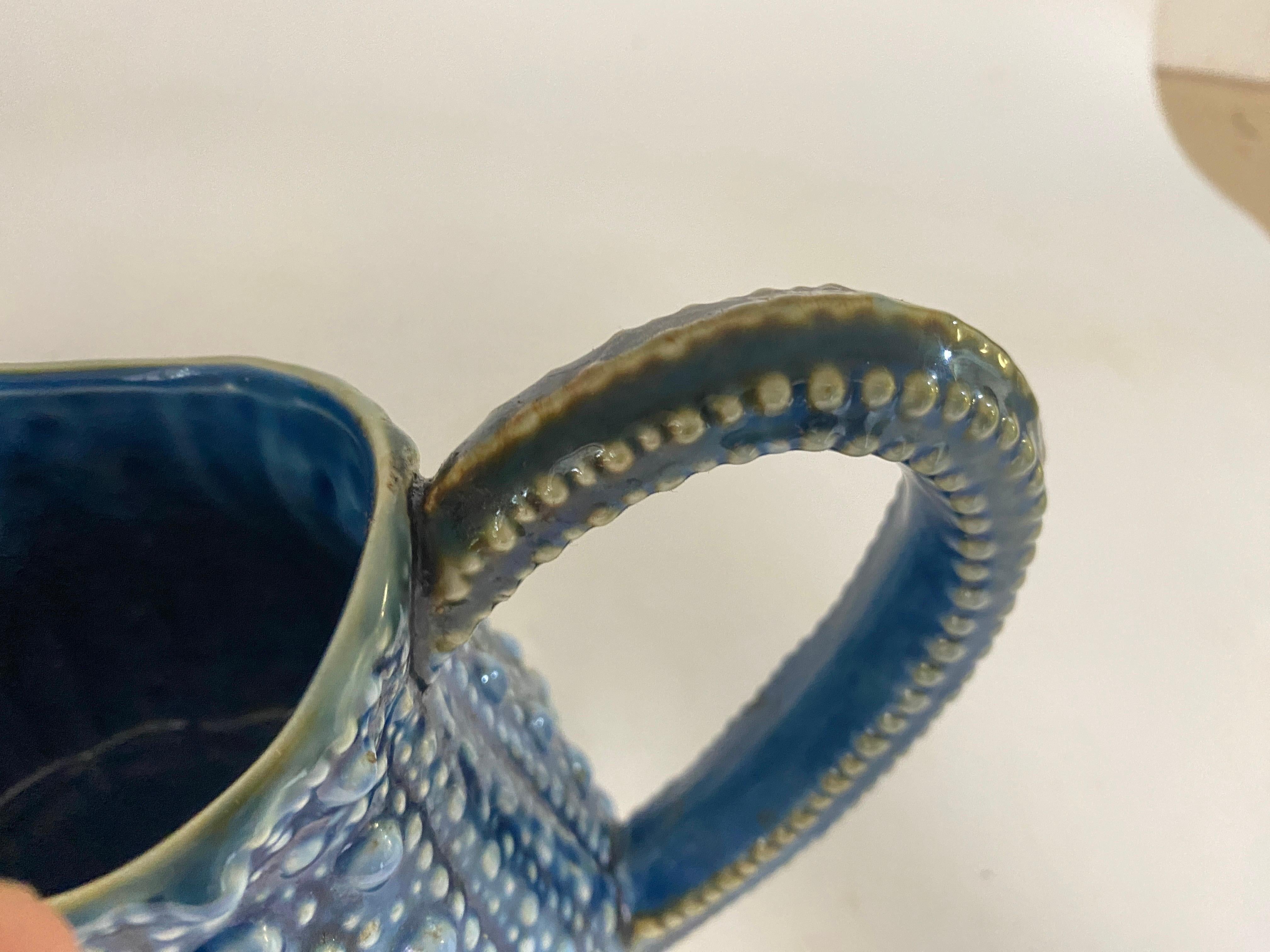 Majolica Pitcher or Jug circa 1900 Blue and White Color France In Good Condition In Auribeau sur Siagne, FR