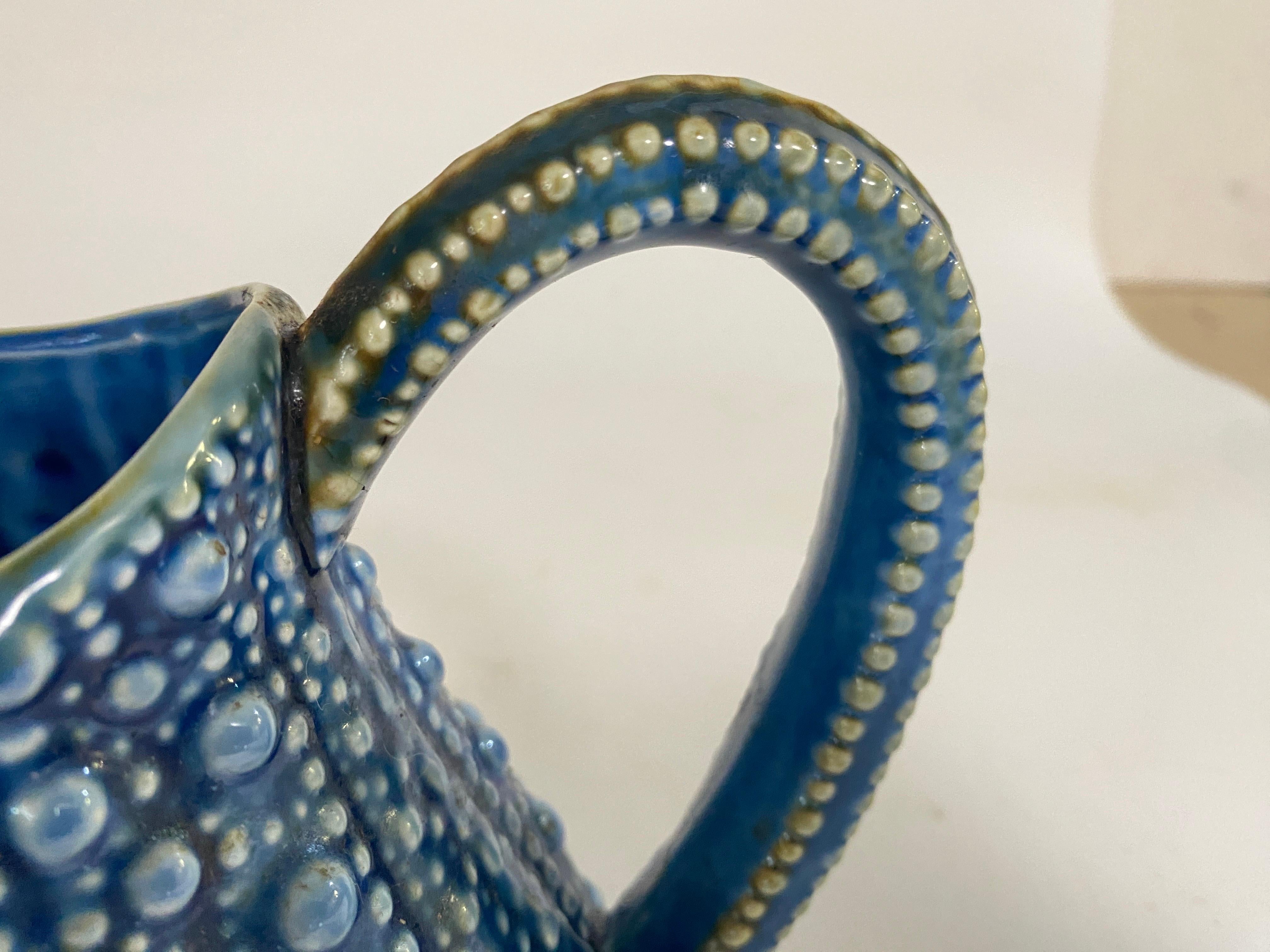 Early 20th Century Majolica Pitcher or Jug circa 1900 Blue and White Color France