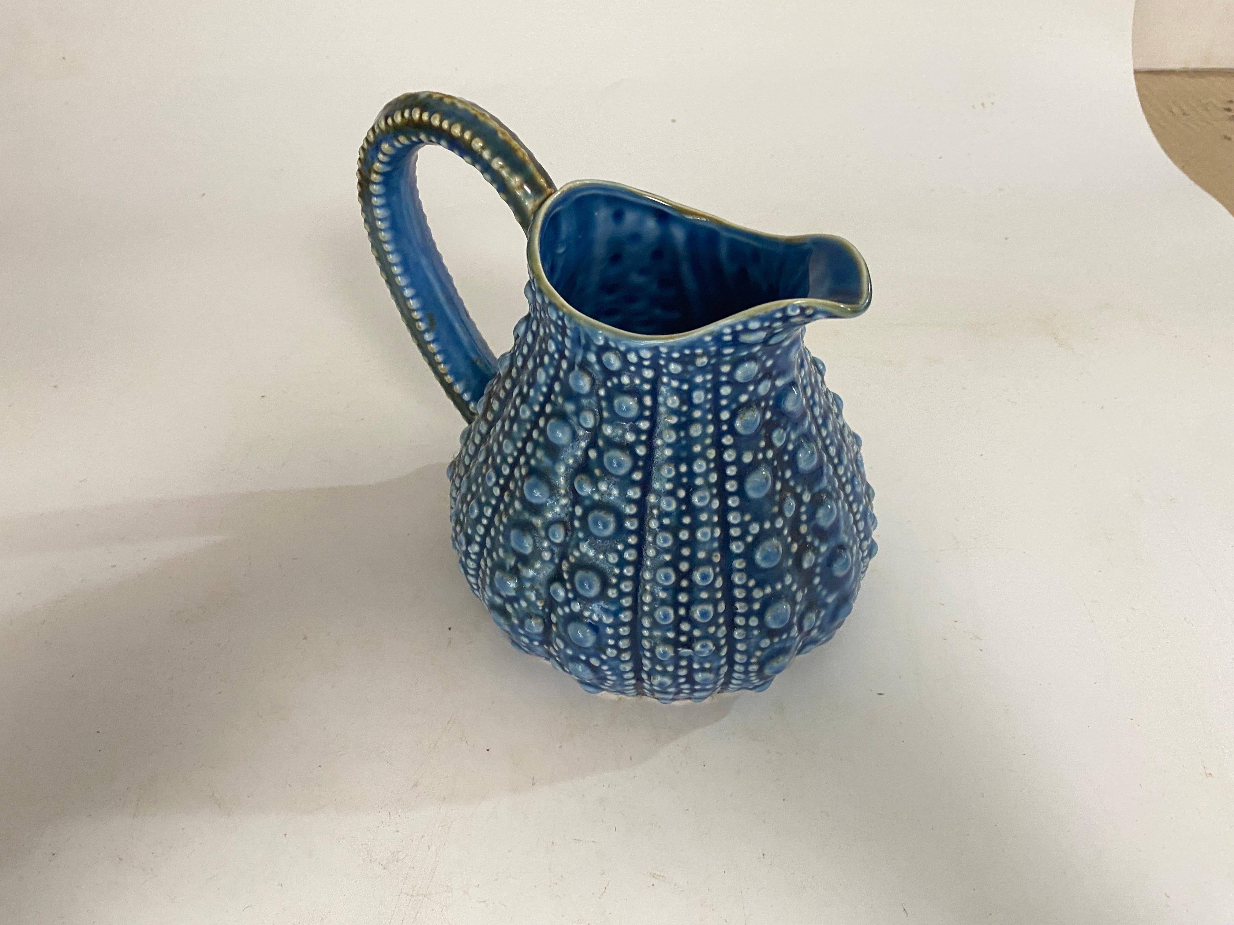Majolica Pitcher or Jug circa 1900 Blue and White Color France 1