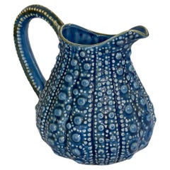 Majolica Pitcher or Jug circa 1900 Blue and White Color France