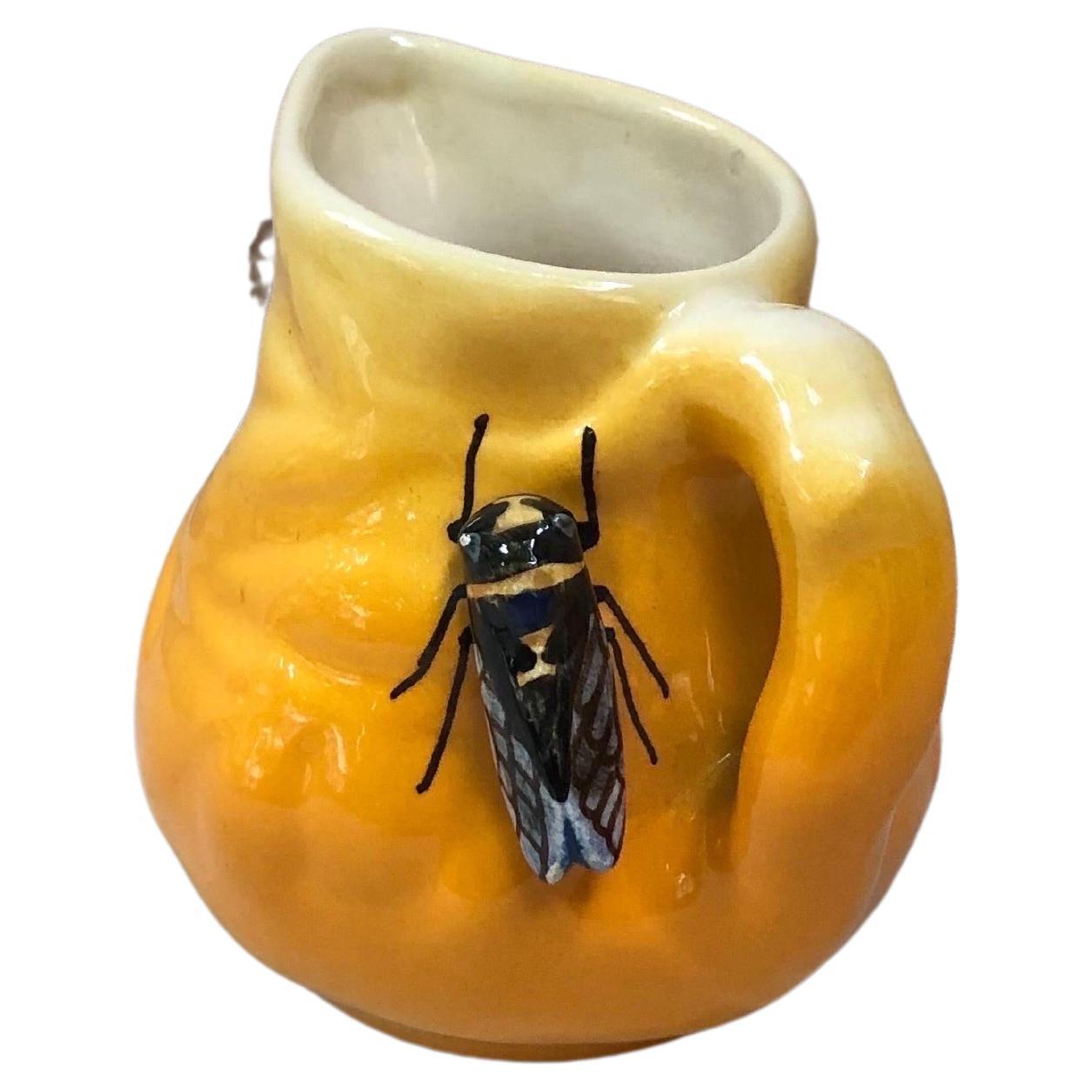 French Majolica pitcher with cicada and olives signed Sicard, circa 1950.
From South of France (Provence).