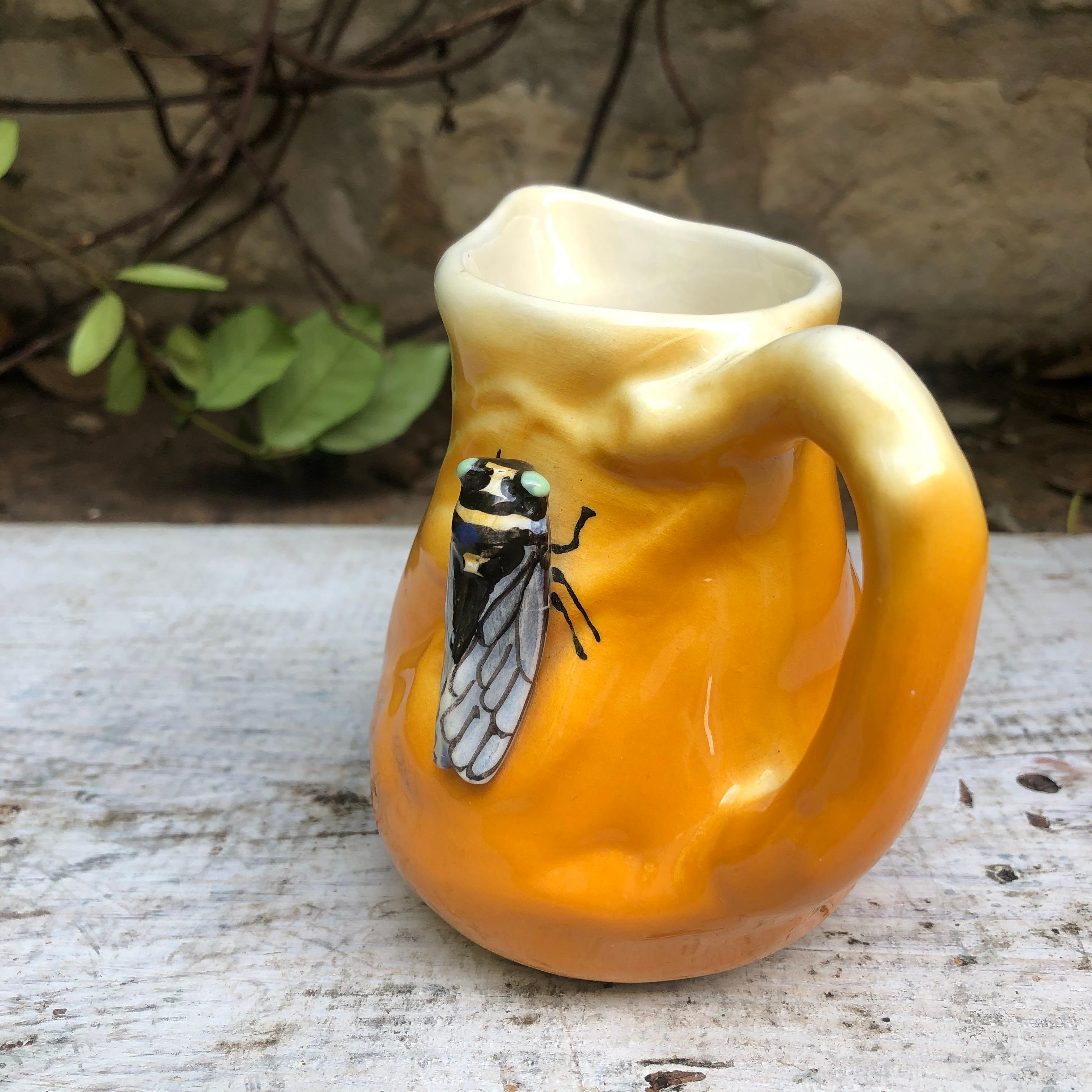 Mid-Century Modern Majolica Pitcher with Cicada and Olives Sicard, circa 1950