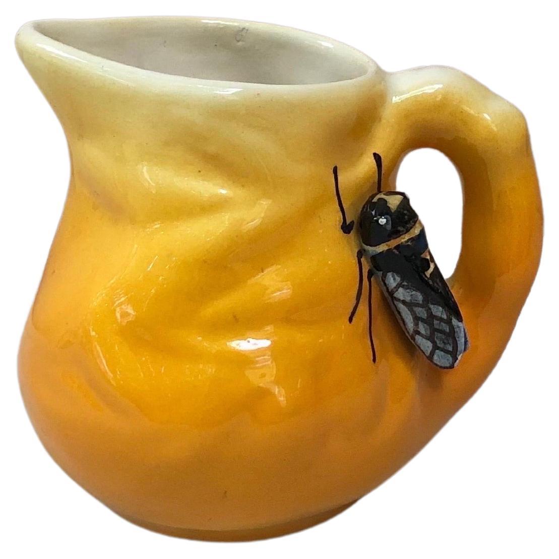 Majolica Pitcher with Cicada and Olives Sicard circa 1950 For Sale