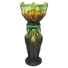 Majolica Plant Stand Jardinere Featuring Herons