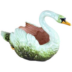 Antique Majolica Planter "The Swan" by J. Dressler, Extremely Rare, Bohemia, circa 1900