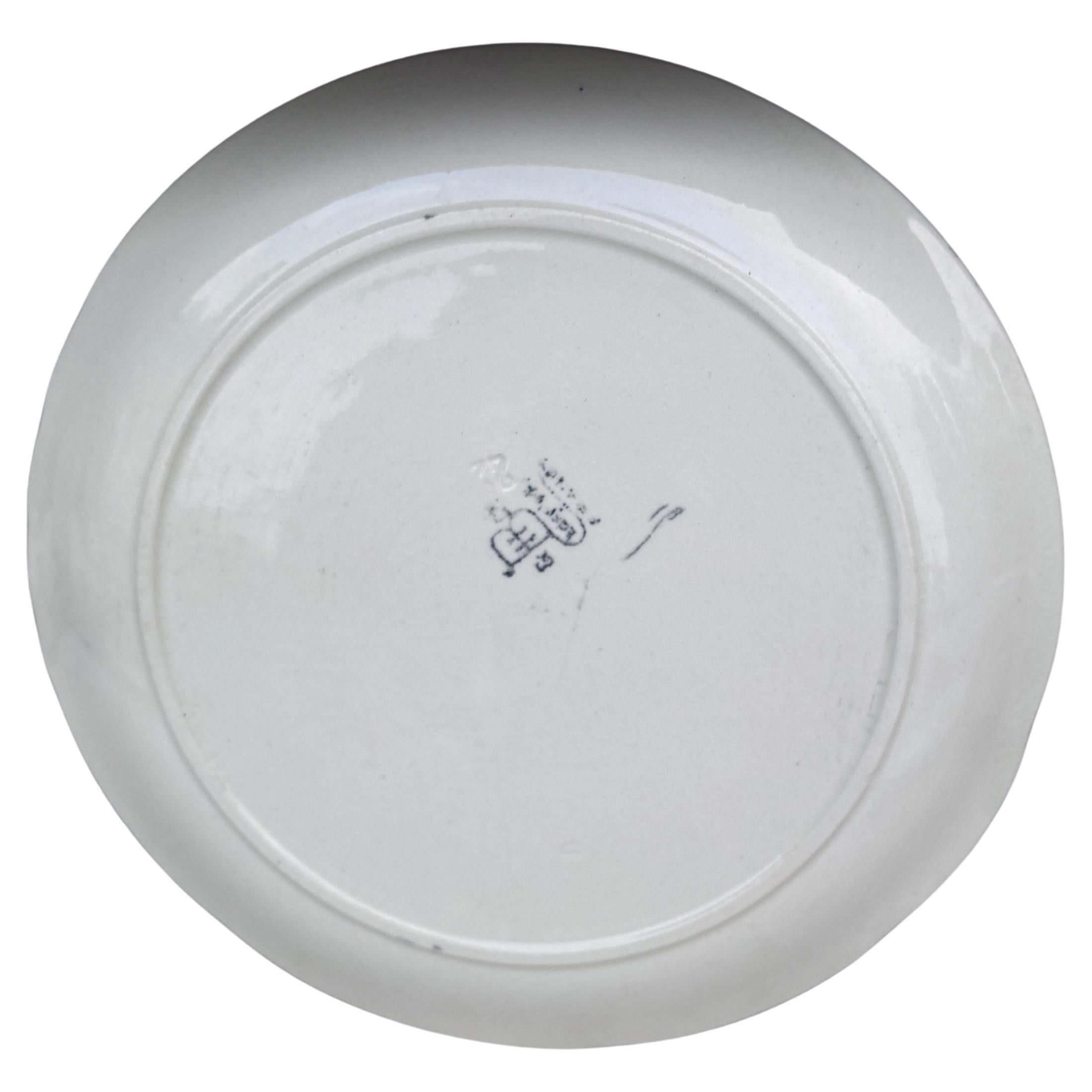 French Majolica Plate Flowers & Butterfly Choisy le Roi, circa 1880 For Sale