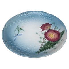 Majolica Plate Flowers & Dragonfly Choisy le Roi, circa 1880