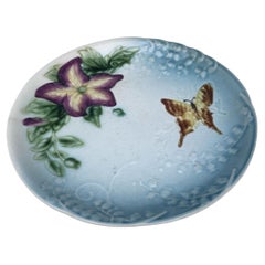 Majolica Plate Flower & Butterfly Choisy le Roi, circa 1880