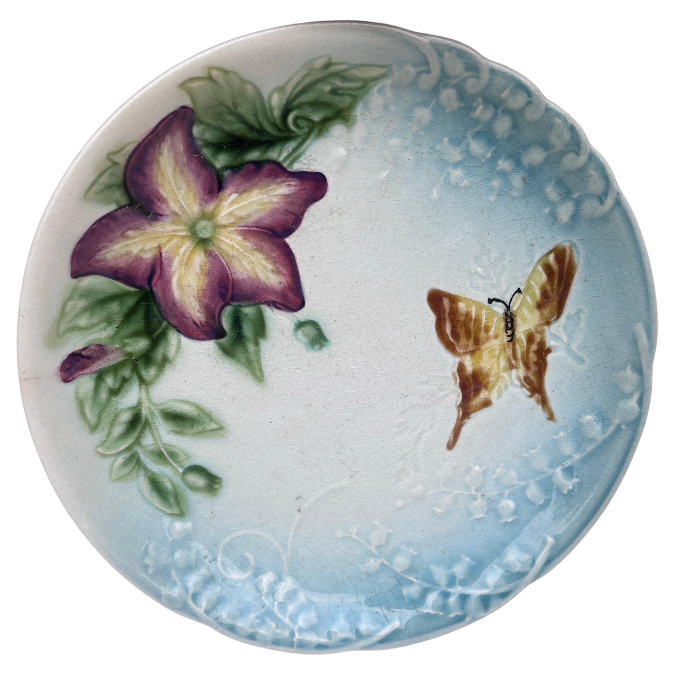Majolica Plate Flowers & Dragonfly Choisy le Roi, circa 1880