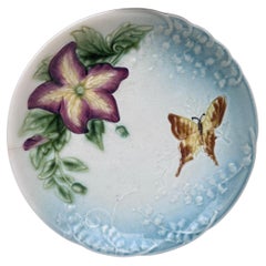 Majolica Plate Flowers & Dragonfly Choisy le Roi, circa 1880