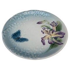 Majolica Plate Lily & Butterfly Choisy le Roi, circa 1880