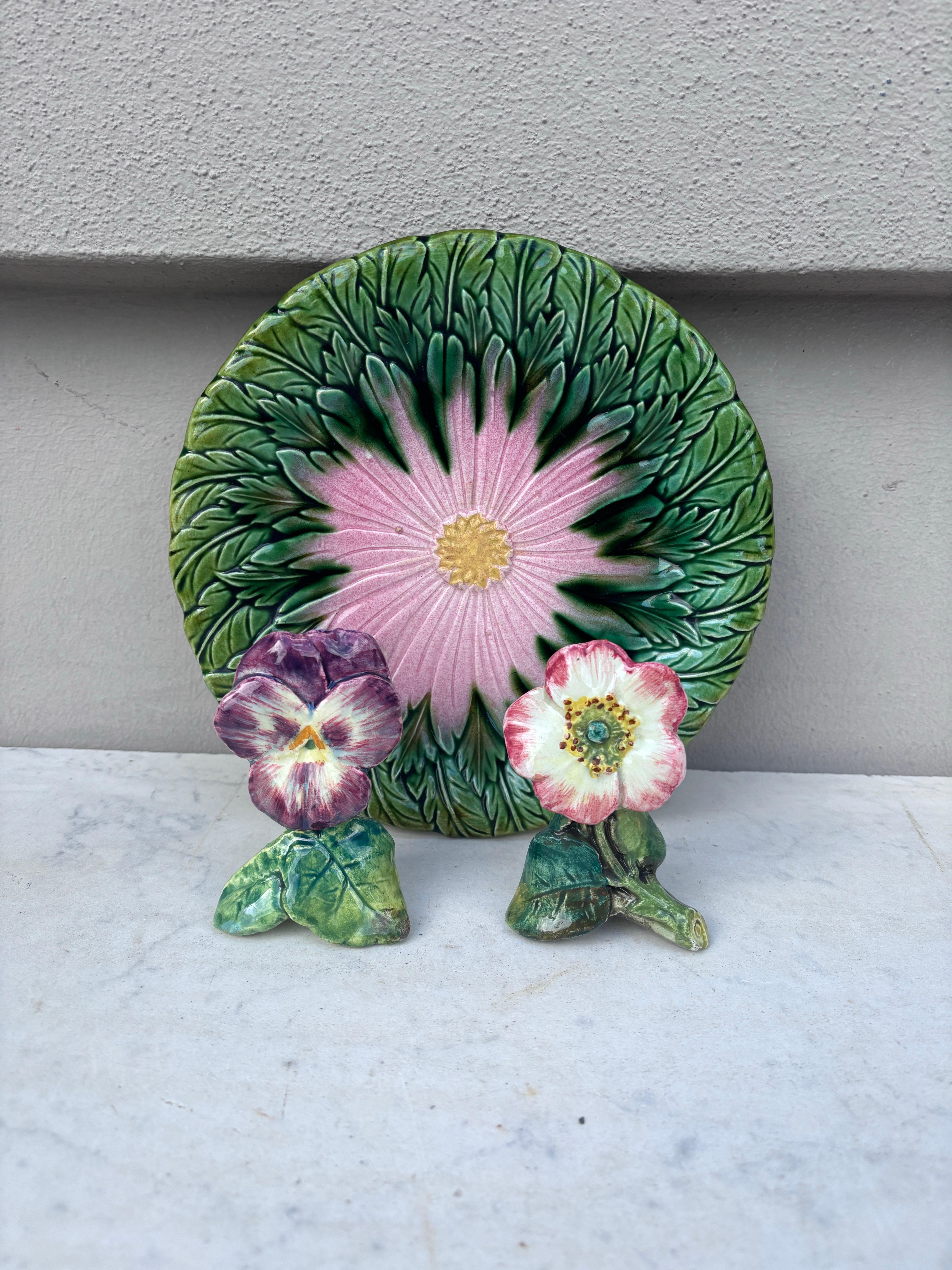 Ceramic Majolica Plate Lily & Butterfly Choisy le Roi, circa 1880 For Sale