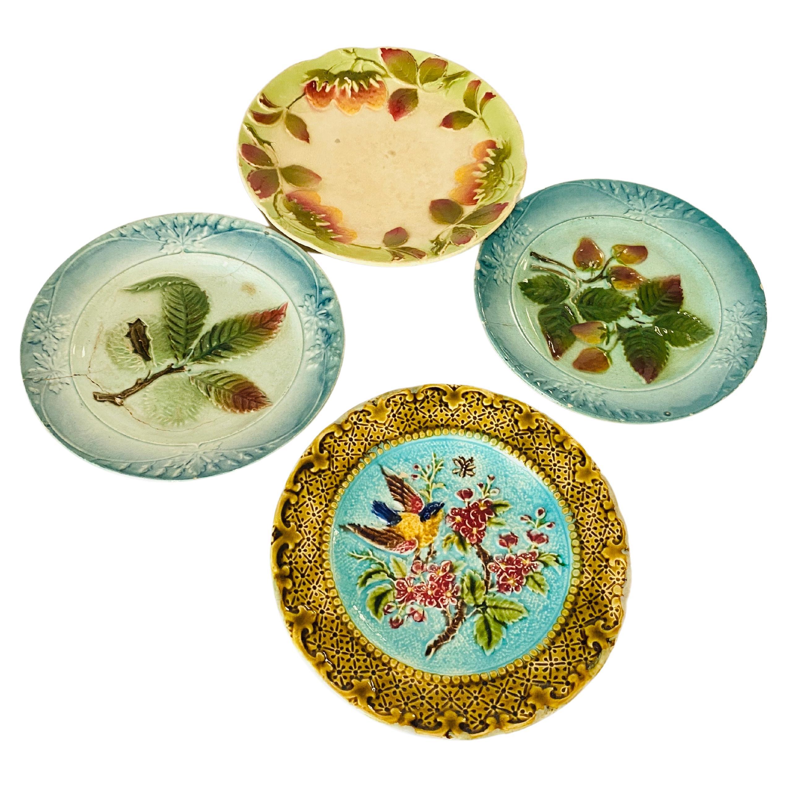 Majolica Plates France circa 1880 Set of 4 For Sale