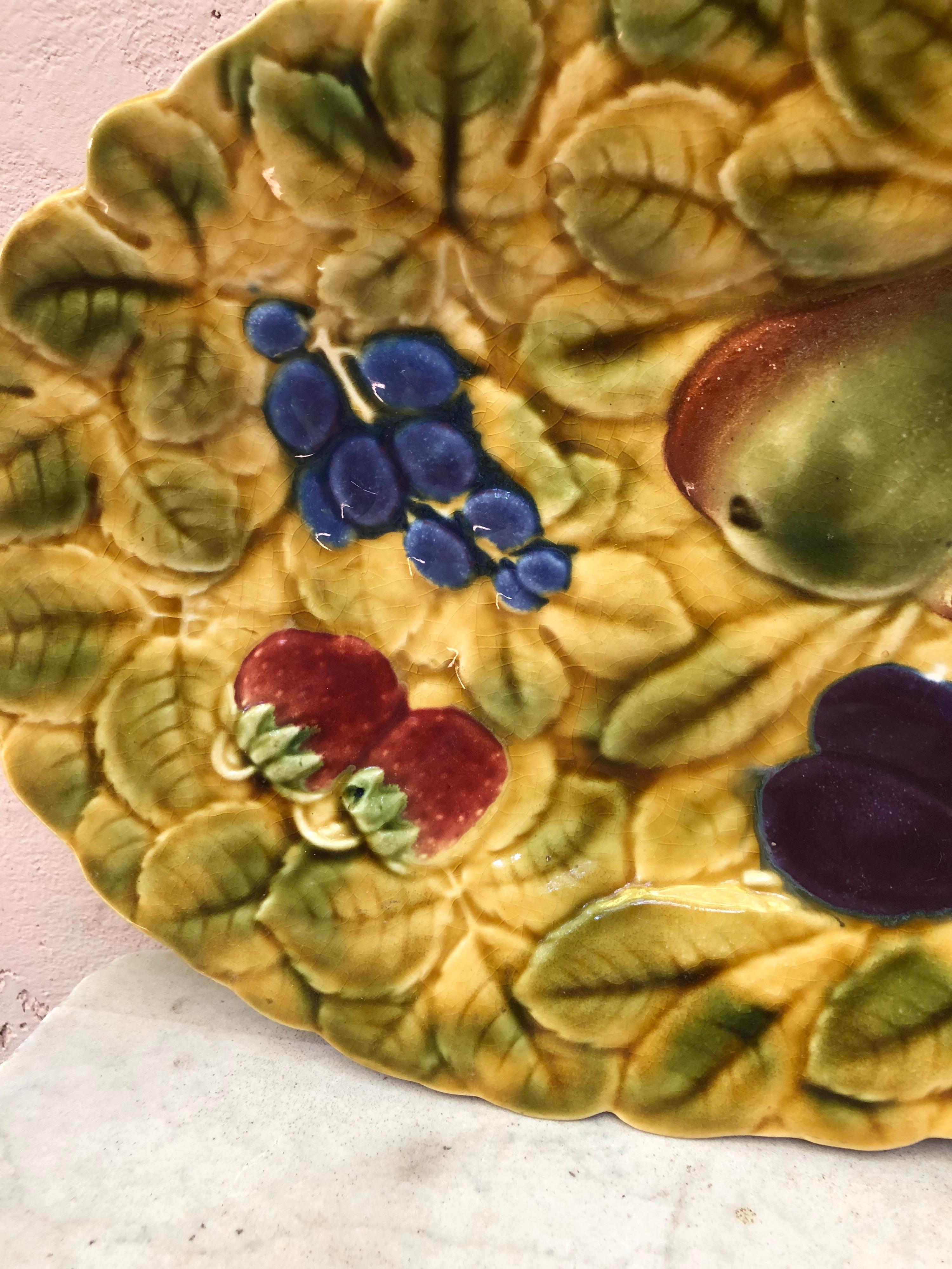 Art Nouveau Majolica Platter with Fruits Sarreguemines, circa 1930 For Sale