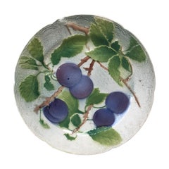 Majolica Plums Plate Keller & Guerin Saint Clement, Circa 1900