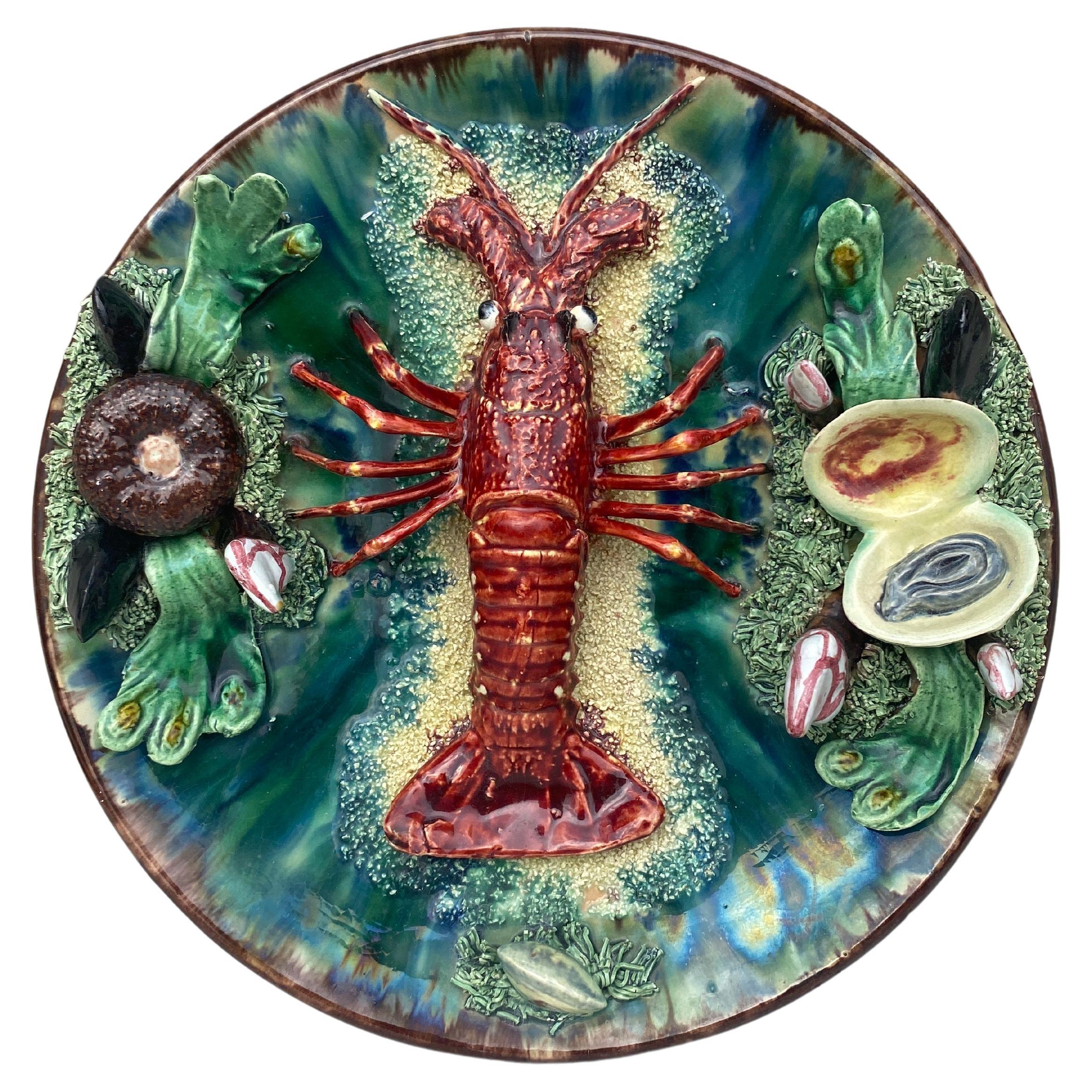 Majolica Portuguese Palissy Lobster Platter Aires C. Leal, circa 1940 For Sale