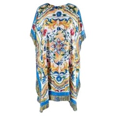 Dolce & Gabbana Majolica Print Silk Twill Fringed Tunic