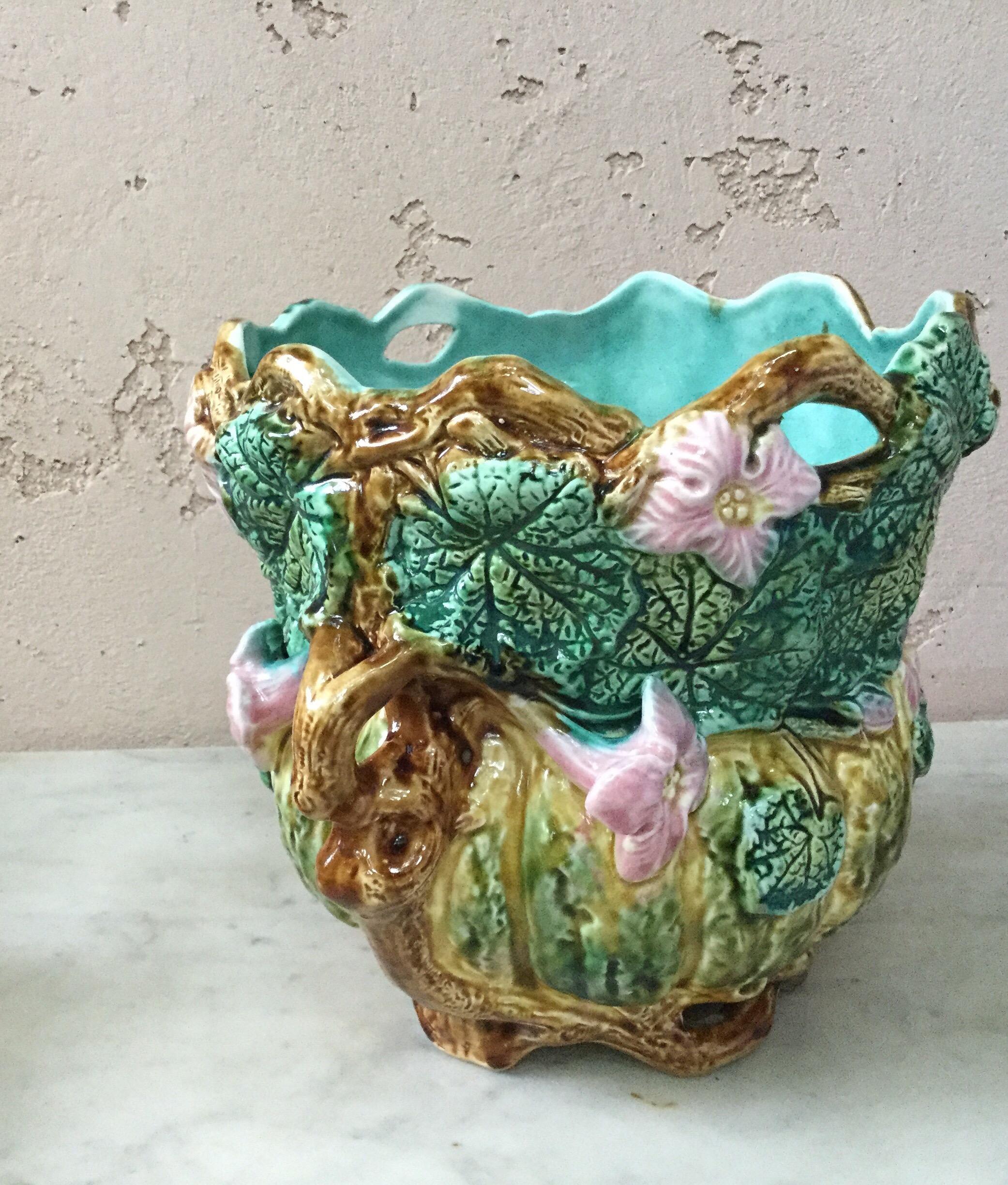 Country Majolica Pumpkin Jardiniere Onnaing, circa 1880