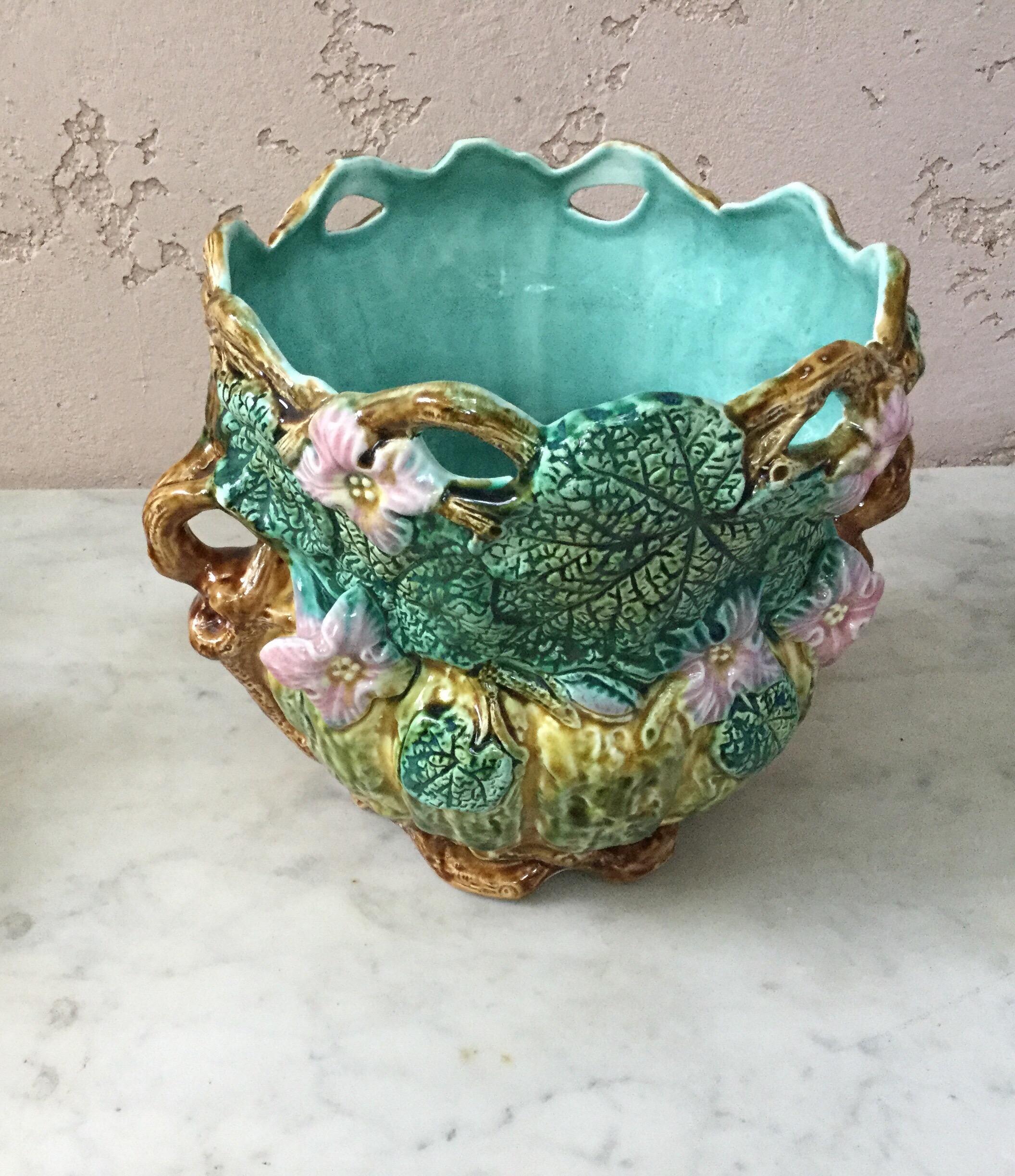 French Majolica Pumpkin Jardiniere Onnaing, circa 1880