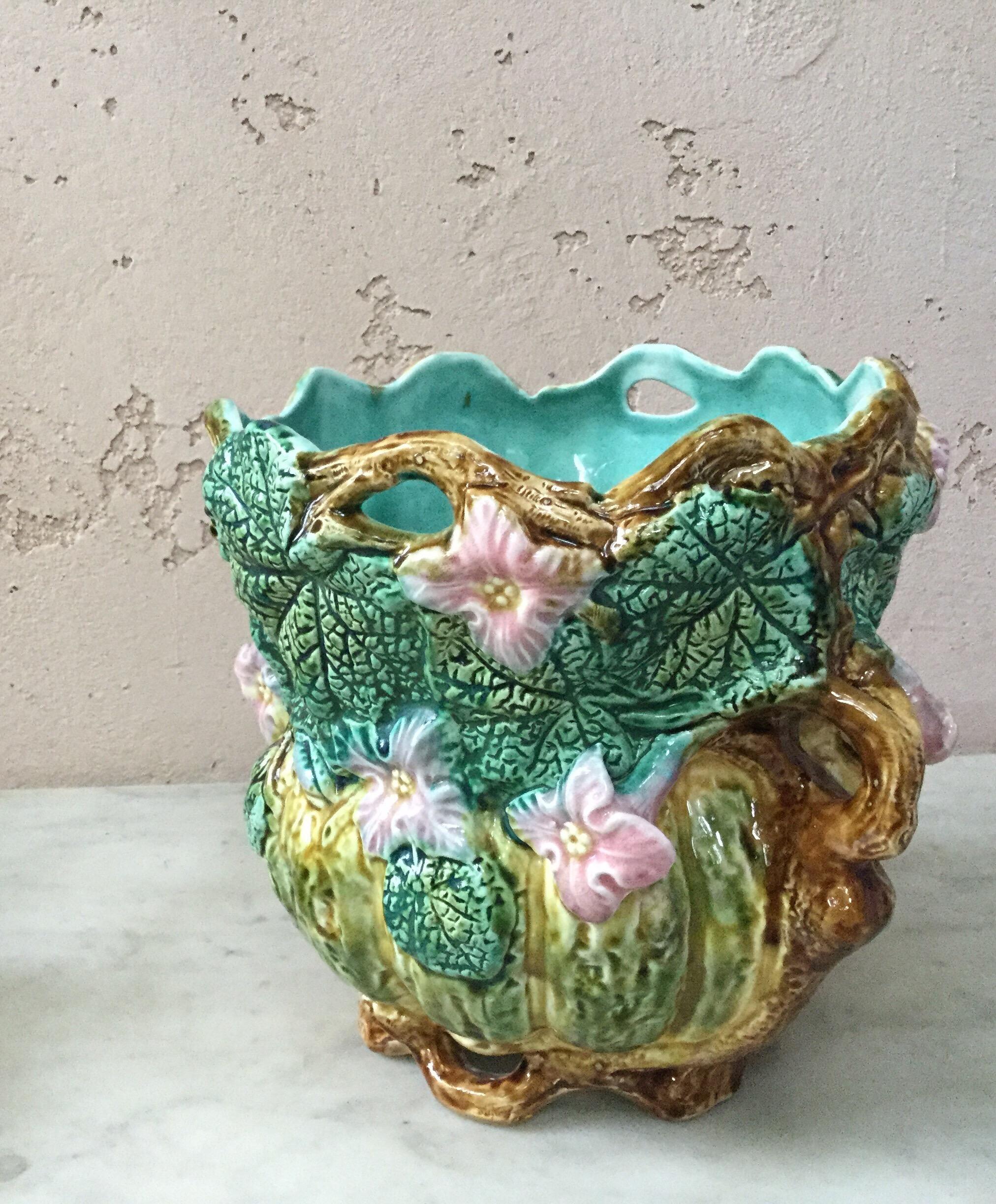 Late 19th Century Majolica Pumpkin Jardiniere Onnaing, circa 1880