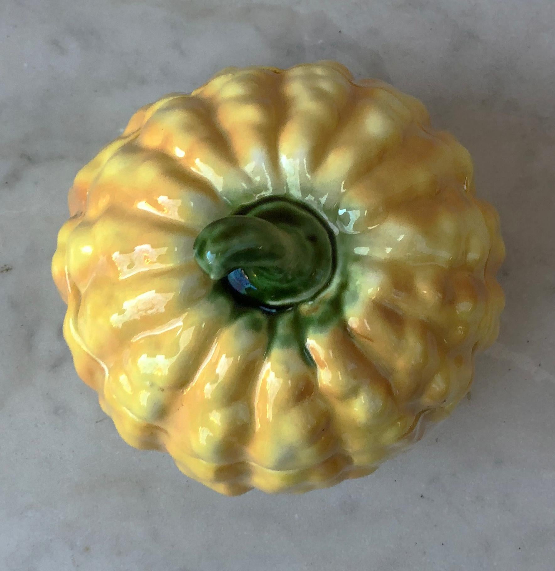 French Provincial Majolica Pumpkin Tureen Sarreguemines, circa 1930