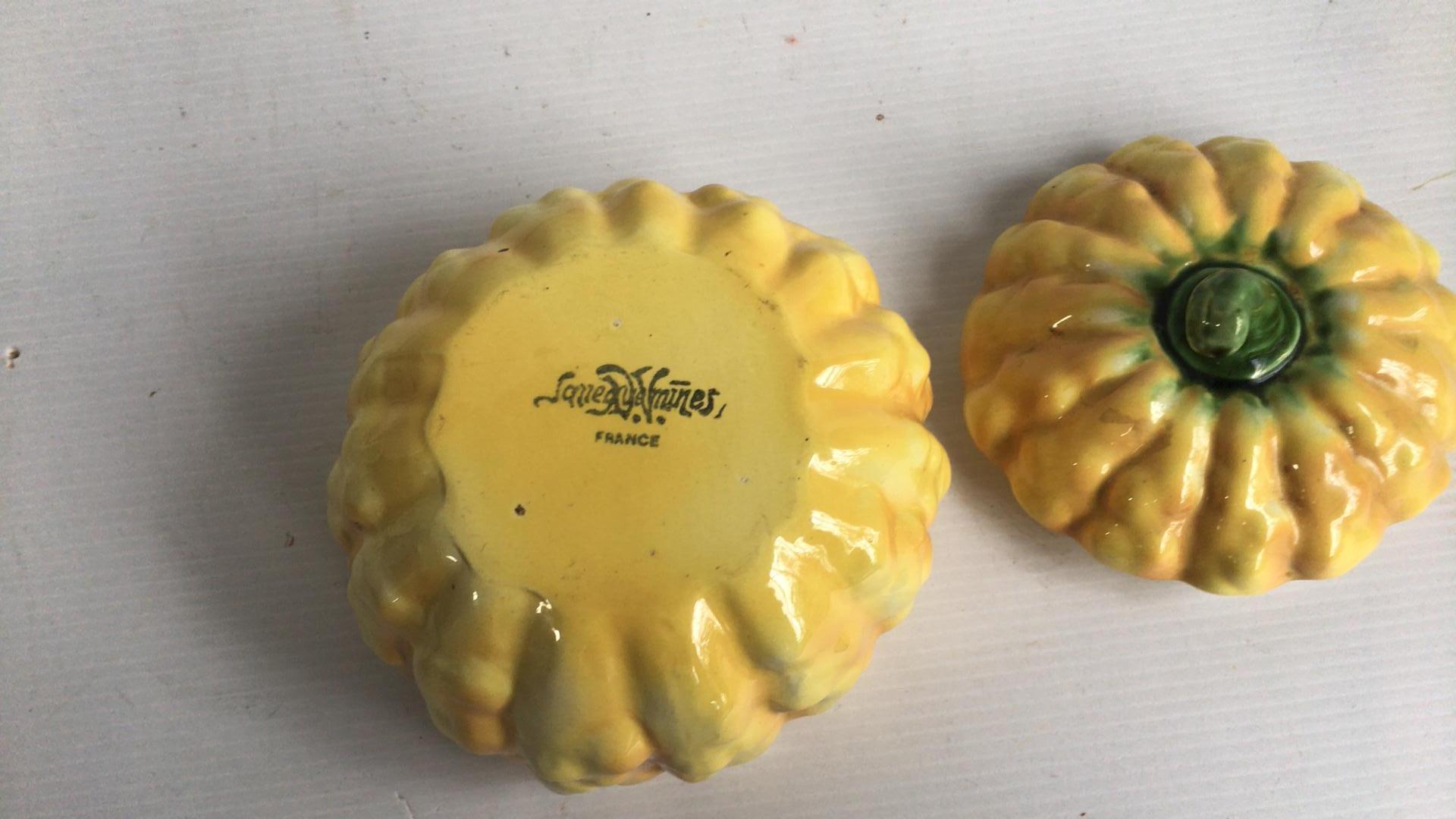 French Provincial Majolica Pumpkin Tureen Sarreguemines, circa 1930